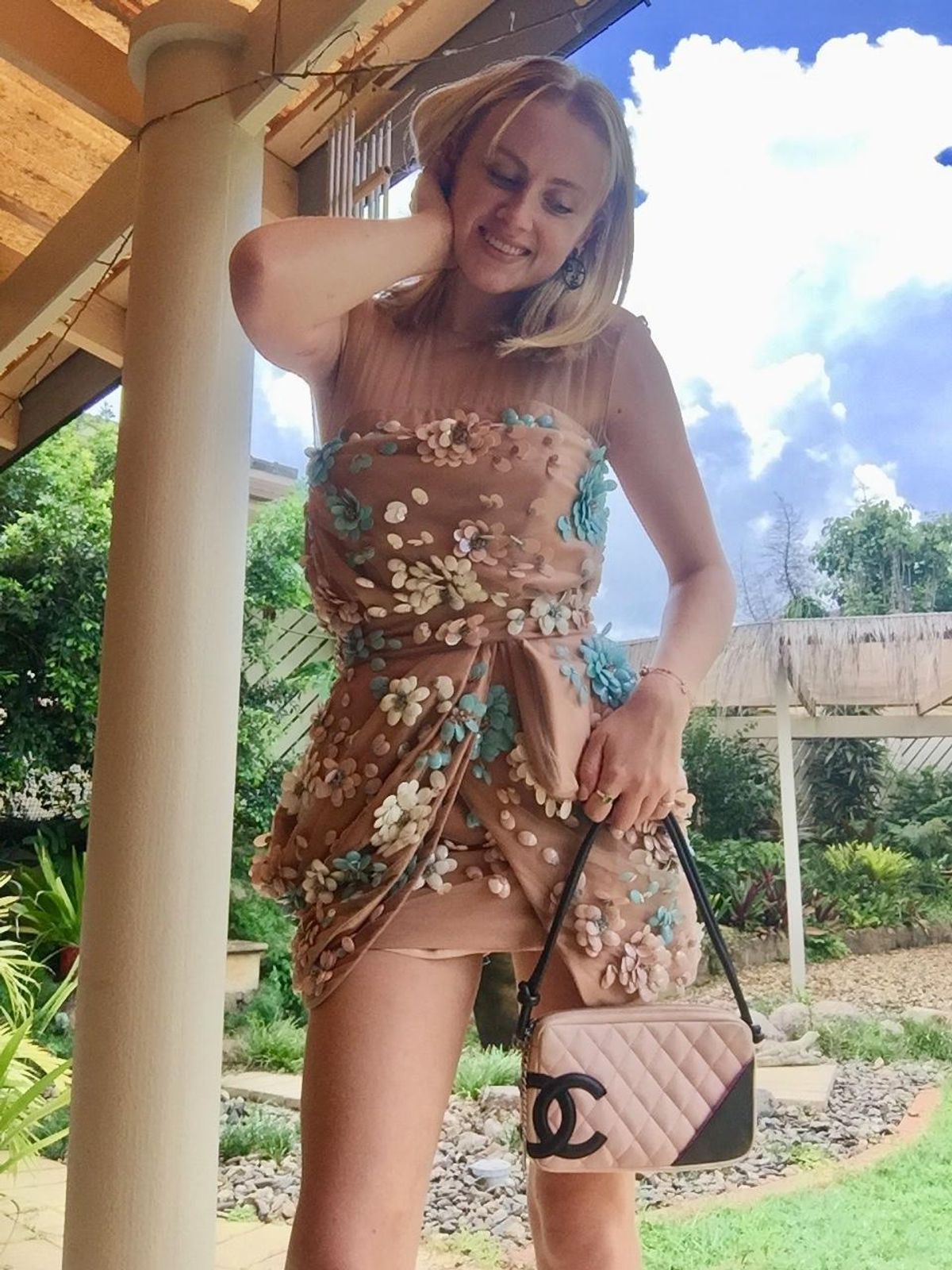 Blumarine 3D Floral Cocktail Dress Nude Size 6 - Image 6