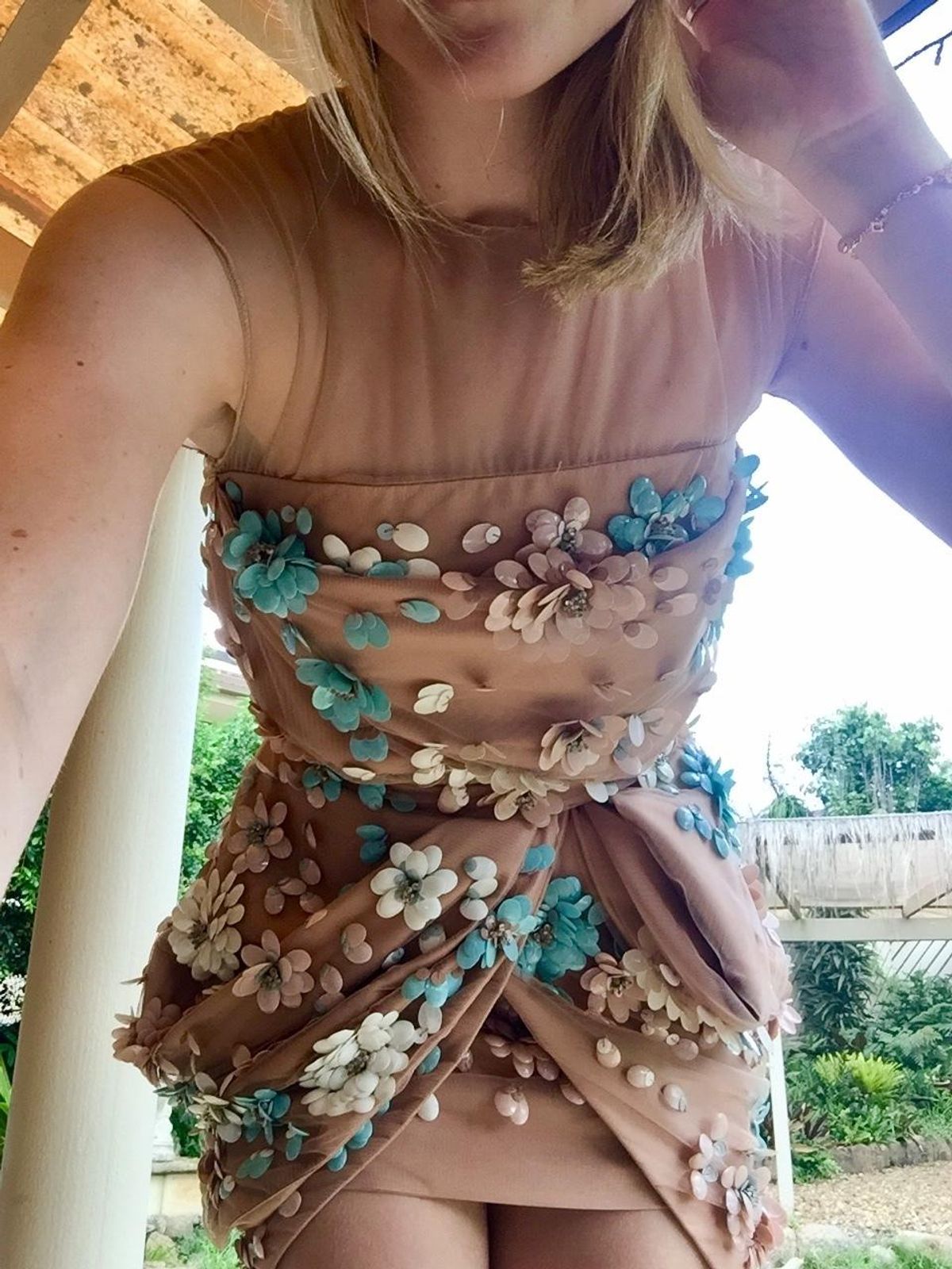 Blumarine 3D Floral Cocktail Dress Nude Size 6 - Image 3