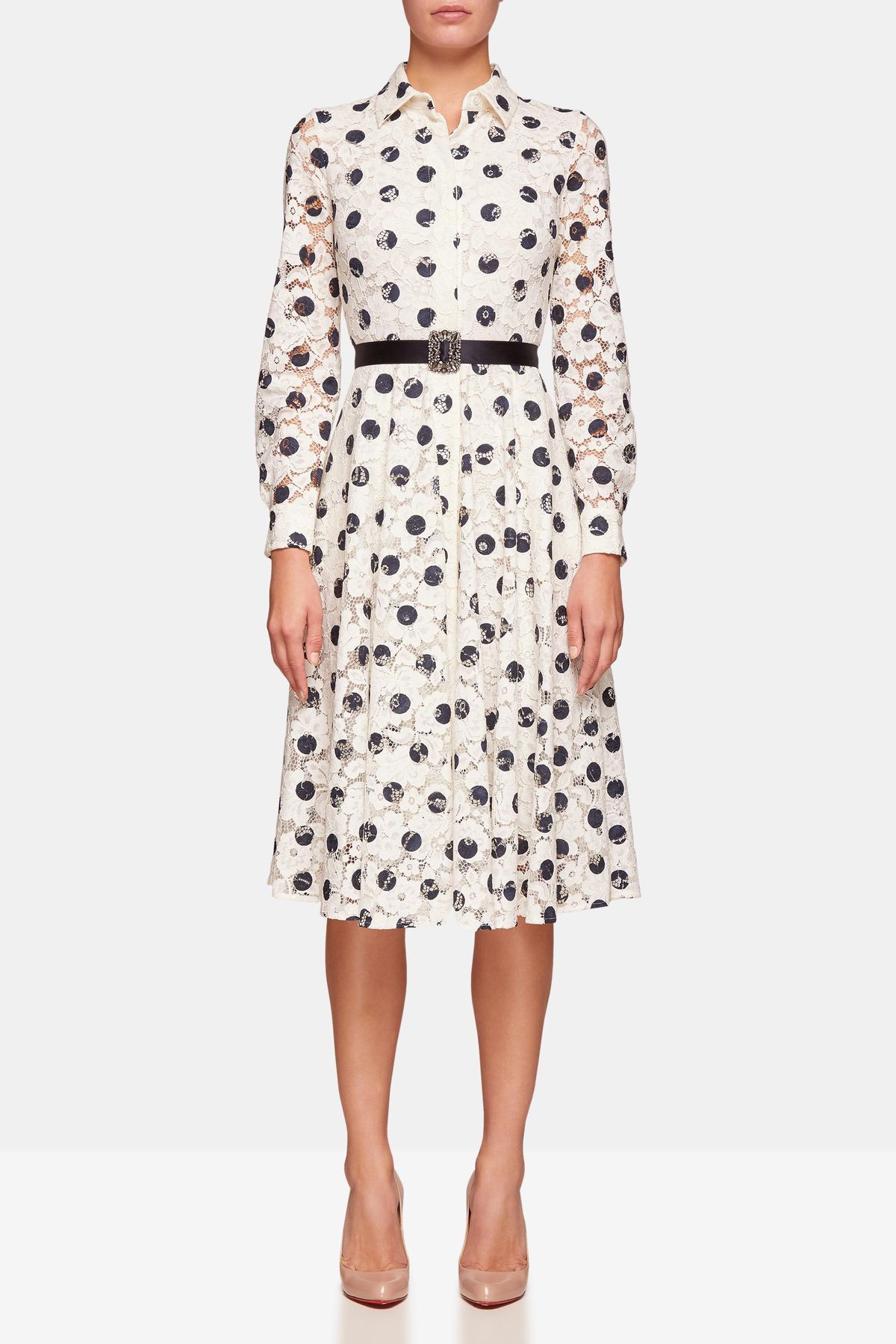 Carolina Herrera Polka Dot Midi Dress Print Size 8 - Image 1