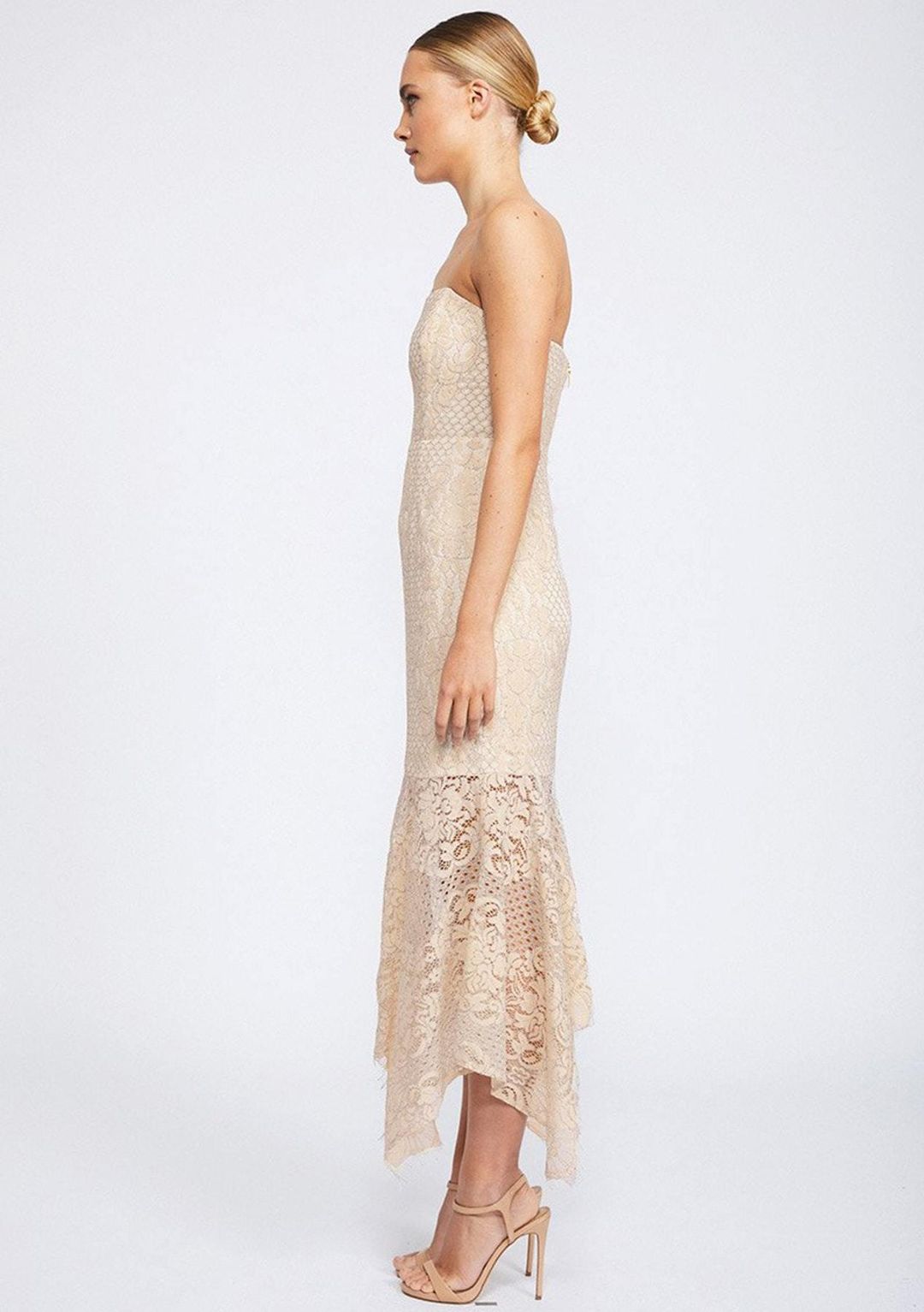 Shona Joy Lace Bustier Handkerchief Midi Dress Nude size 8  for rent on The Volte - main image