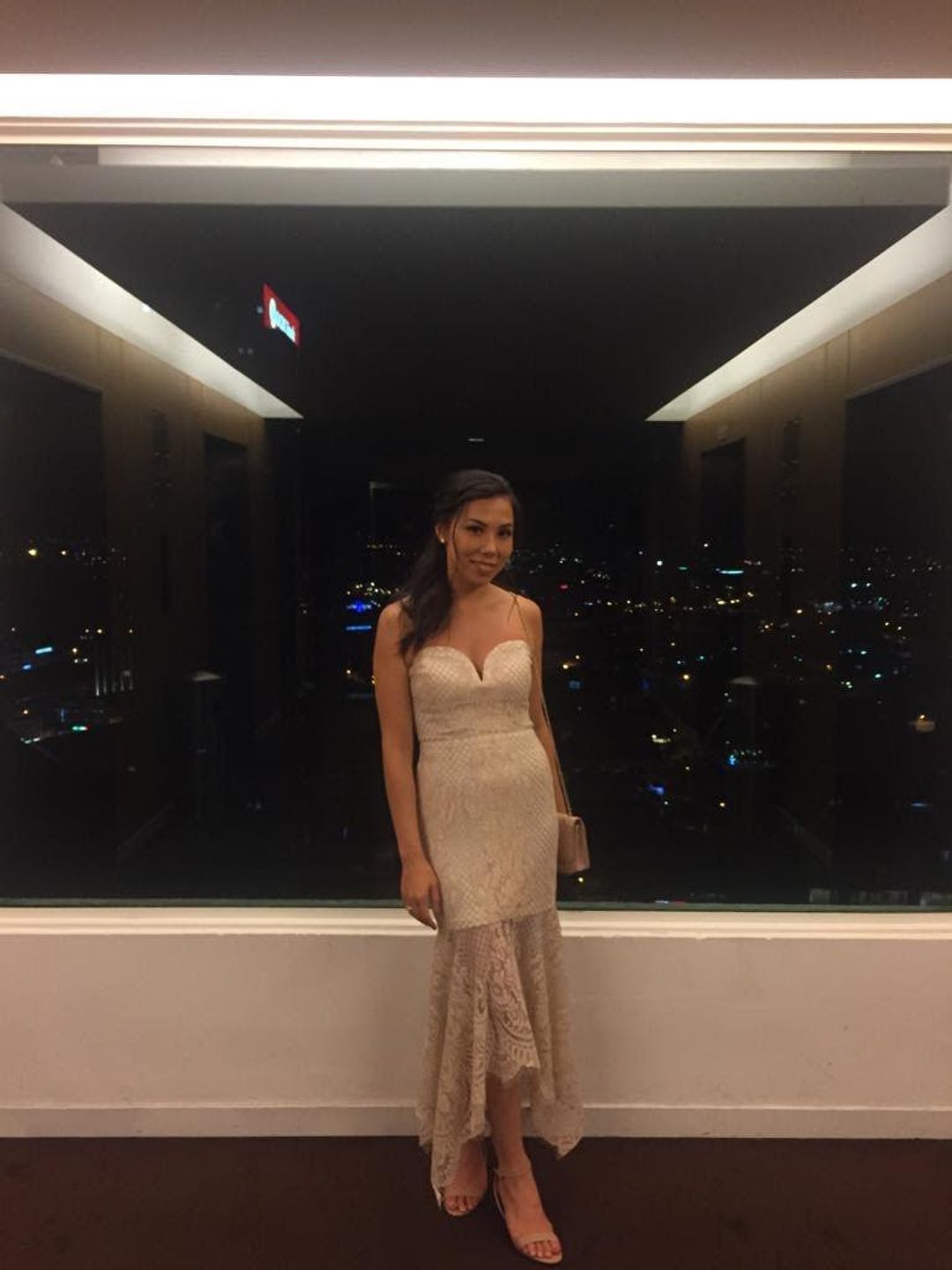 Shona Joy Lace Bustier Handkerchief Midi Dress Nude size 8  for rent on The Volte - main image