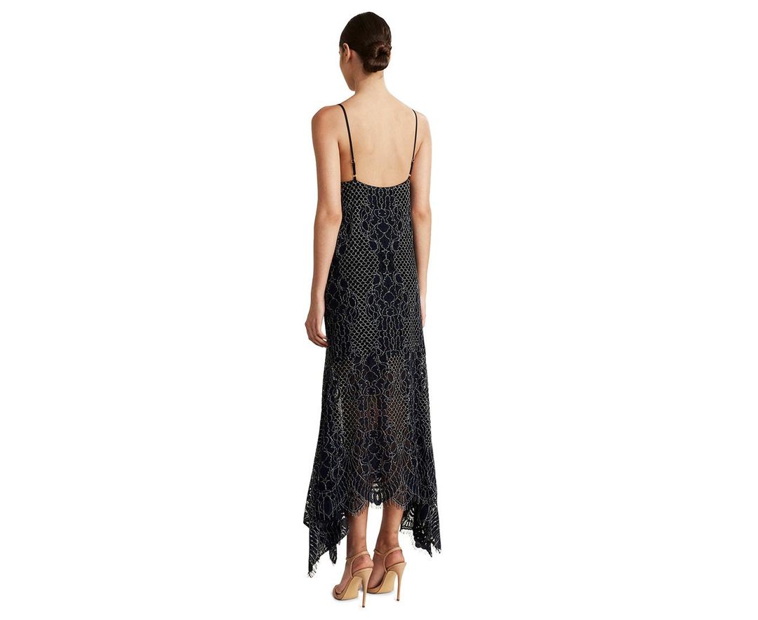 Shona Joy Lace Handkerchief Slip Dress Navy size 8  for rent on The Volte - main image