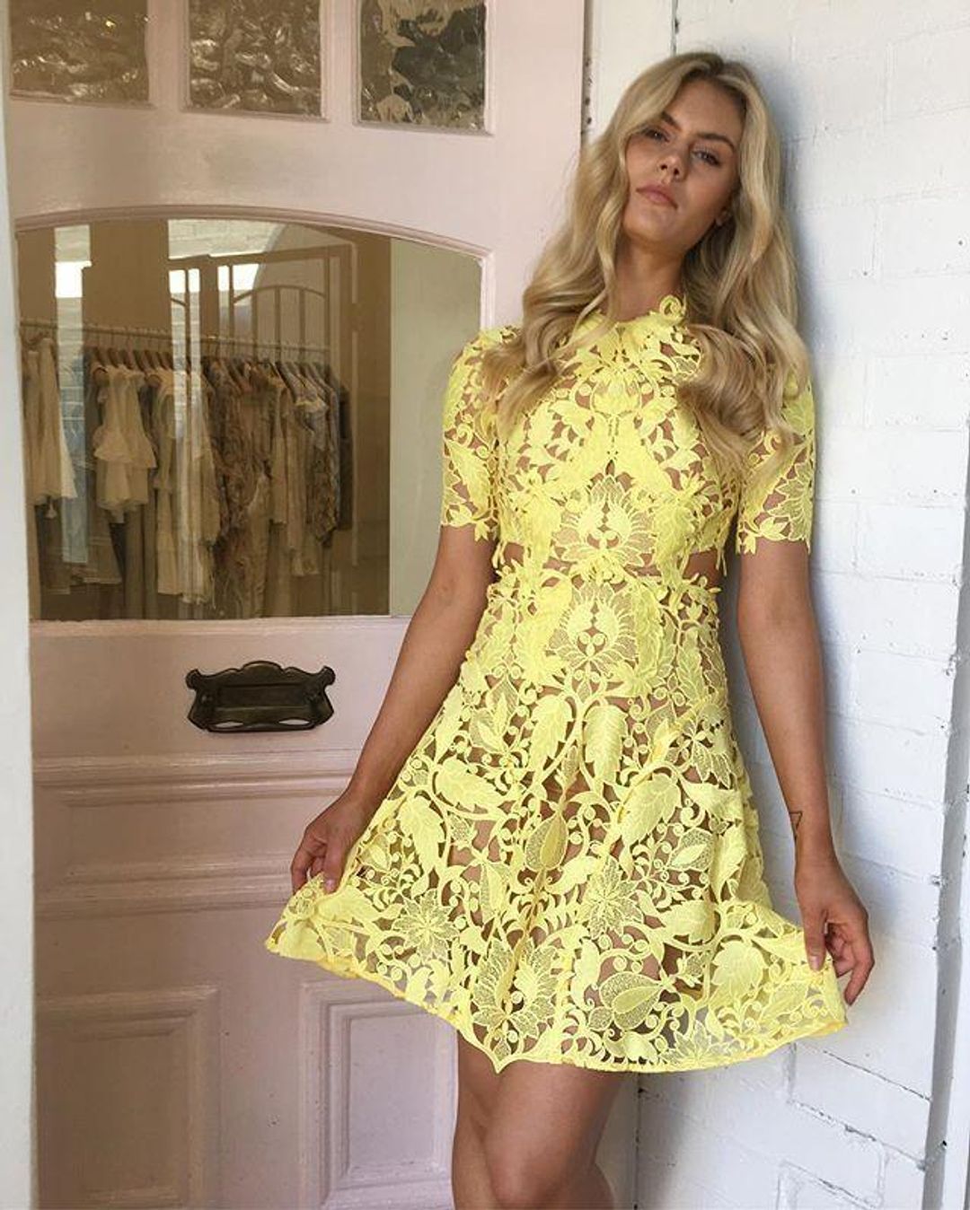 Thurley Dandelion Lace Mini Dress Yellow Size 10 for rent on The Volte - main image