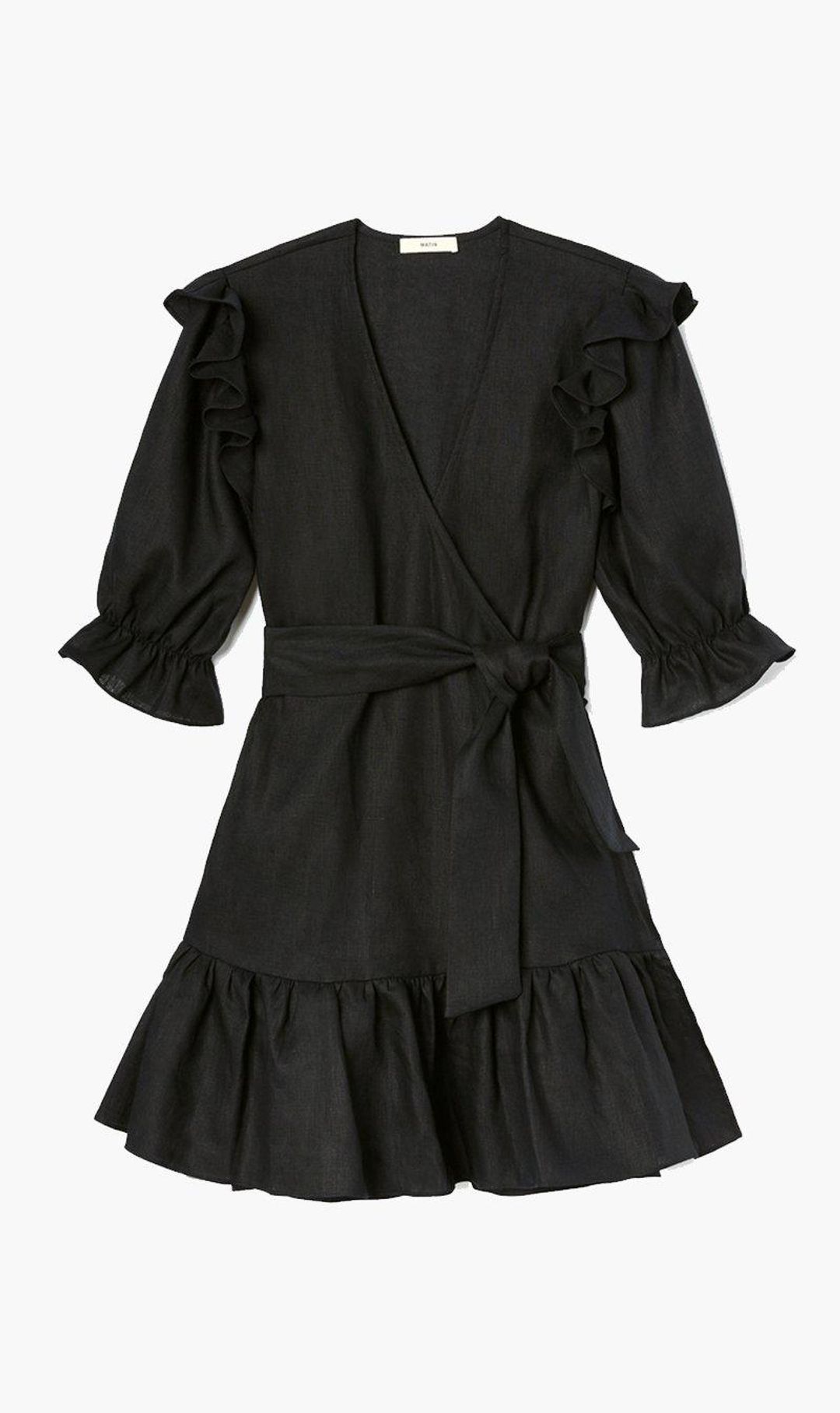 Matin Studio Ruffle wrap dress black size 10 for rent on The Volte - main image