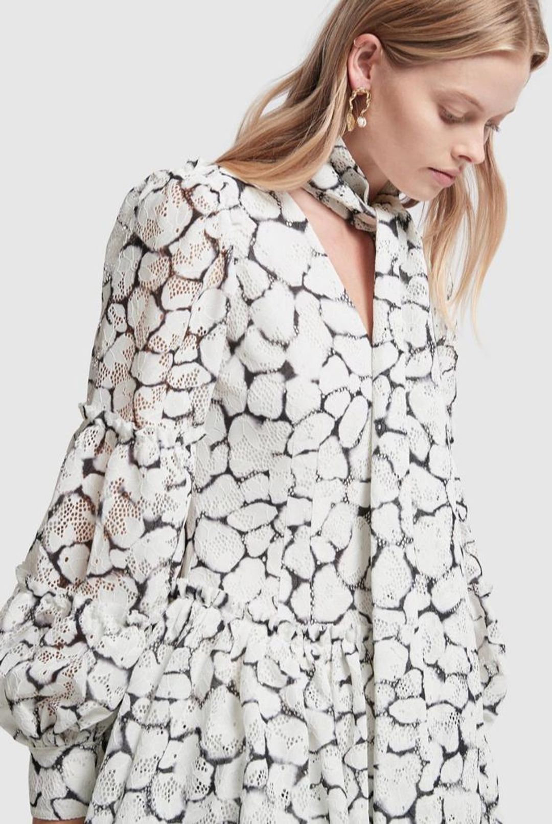  Aje Rebellion Lace Mini Dress Print Size 8 for rent on The Volte - main image