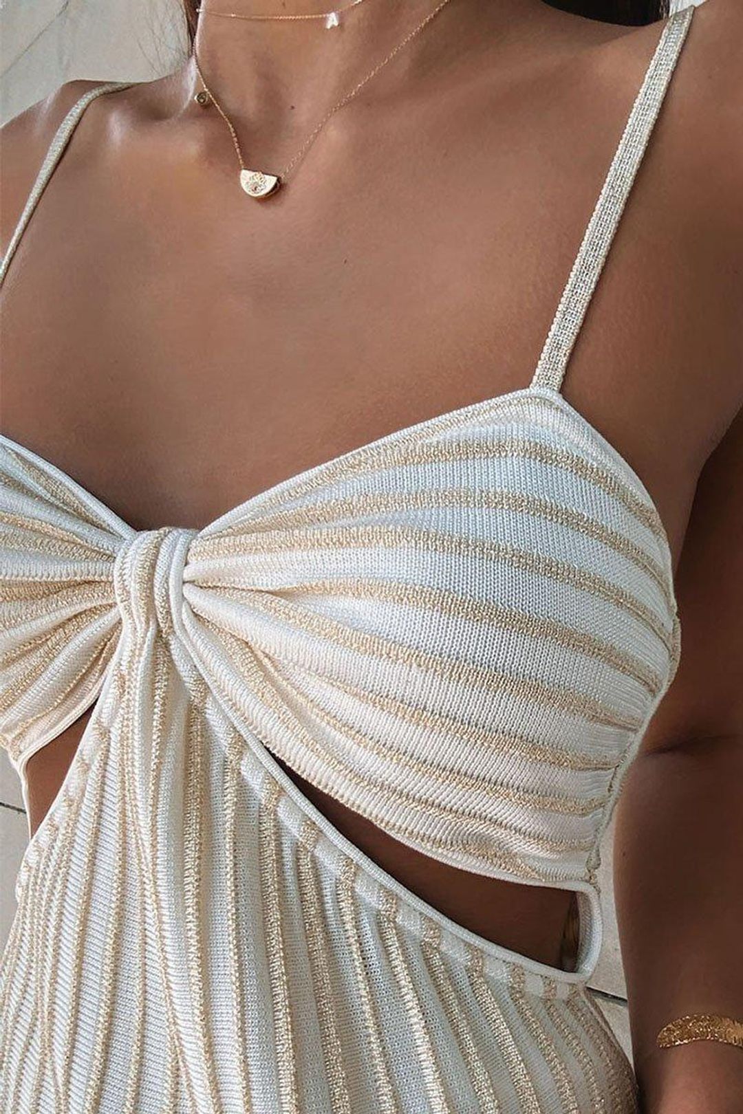 Suboo Adele Knit Cut Out Midi Dress Cream Size 8 for rent on The Volte - main image