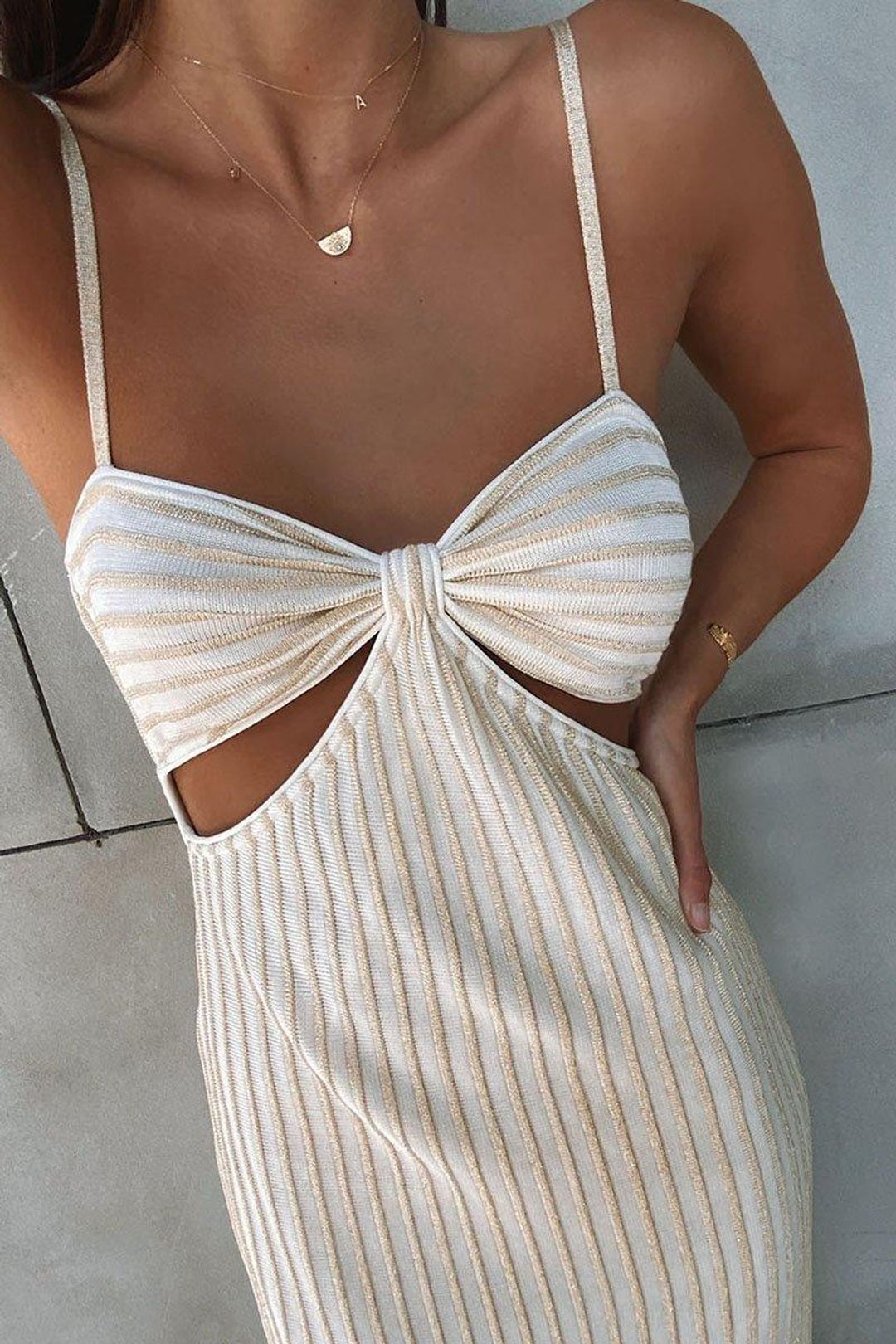 Suboo Adele Knit Cut Out Midi Dress Cream Size 8 for rent on The Volte - main image