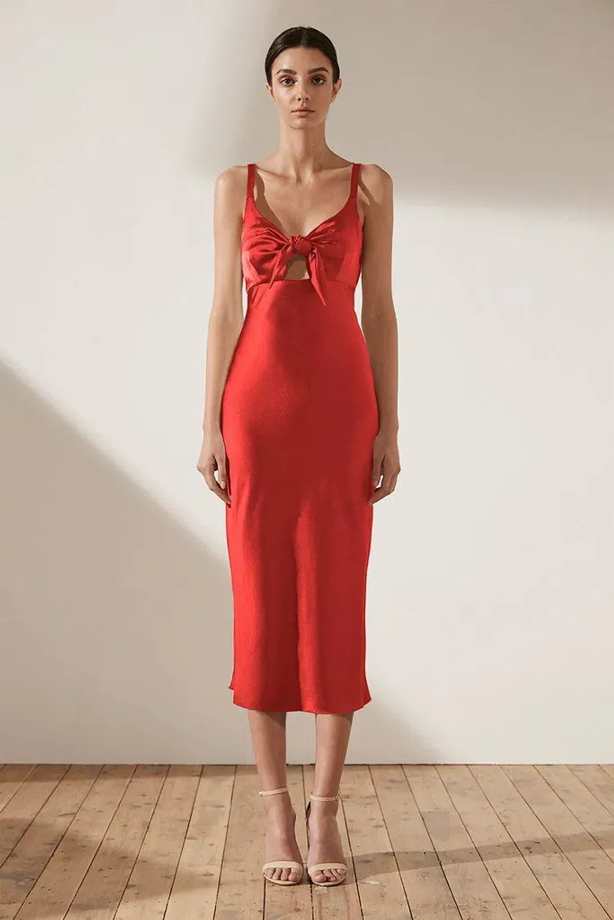 Shona Joy Adonis Tie Front Bias Slip Midi Dress Red Size 10 - Image 1