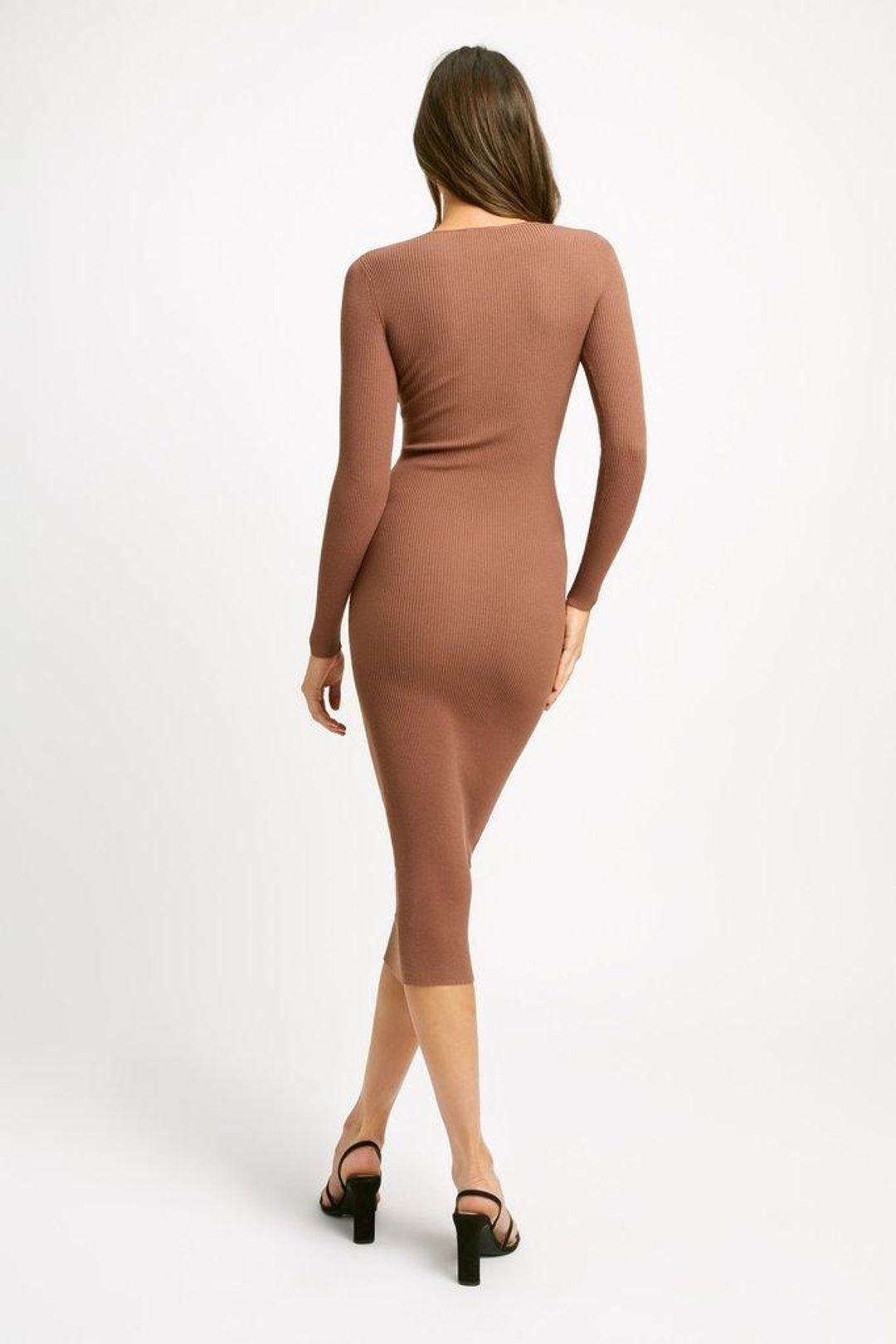 Kookai Lola Long Sleeve Cut Out Dress Cocoa Brown Size 8 for rent on The Volte - main image
