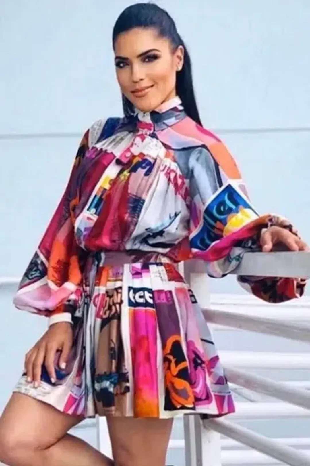 Zimmermann Wavelength Long Sleeve Mini Dress Pink Poster Print Size 0 for rent on The Volte - main image