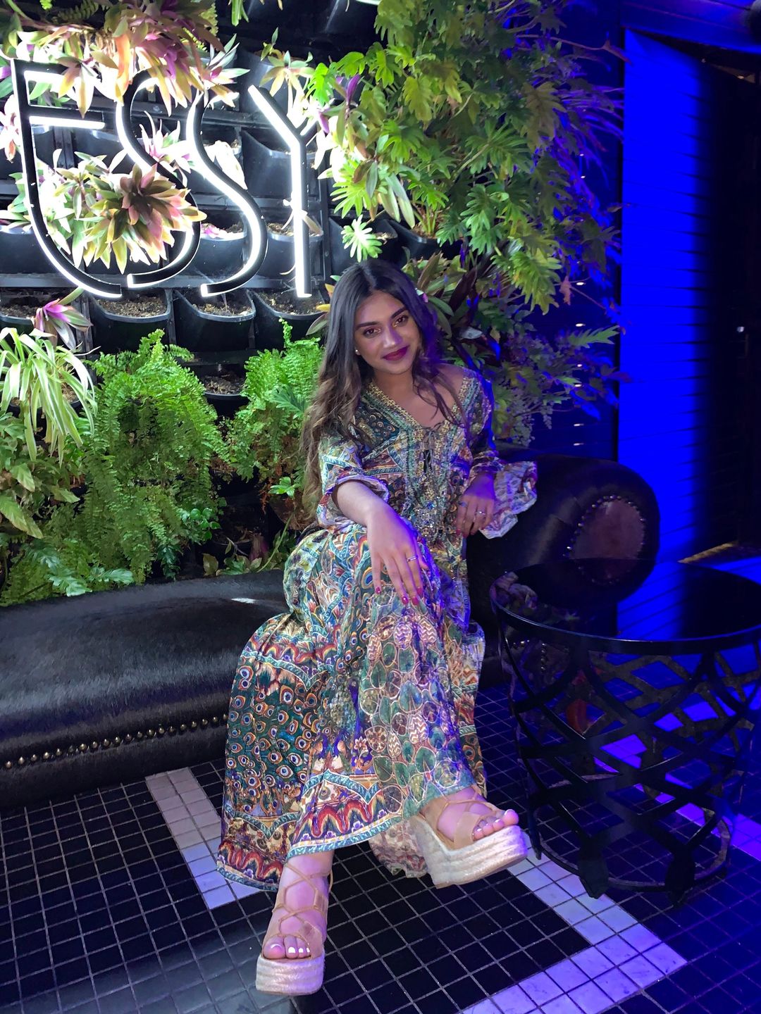 Camilla 'Echos of Enchantment' lace up dress with tiered hem Print Size  for rent on The Volte - main image