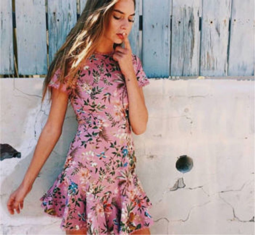 Zimmermann Tropicale Lattice Mini Dress Pink Floral Size 0 / AU 8 for rent on The Volte - main image
