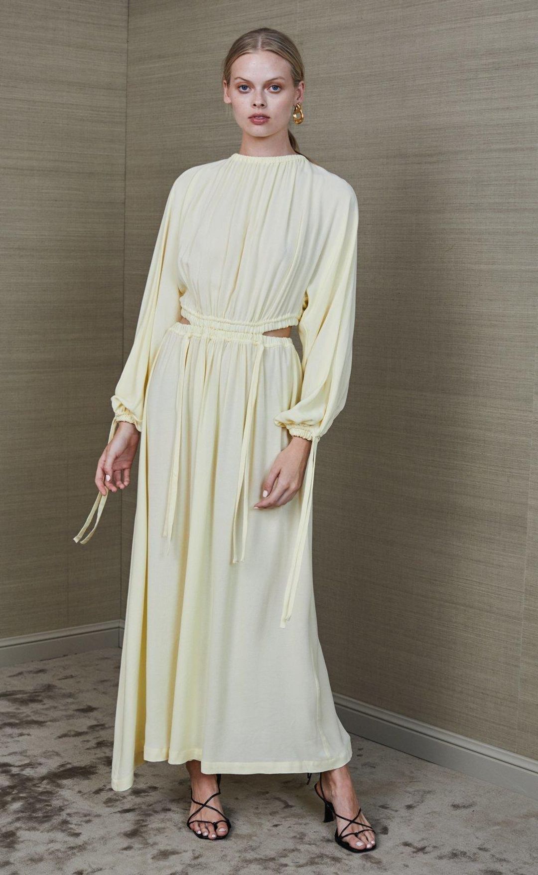 Bec & Bridge Mala Long Sleeve Midi Dress Pastel Yellow Size 10 for rent on The Volte - main image