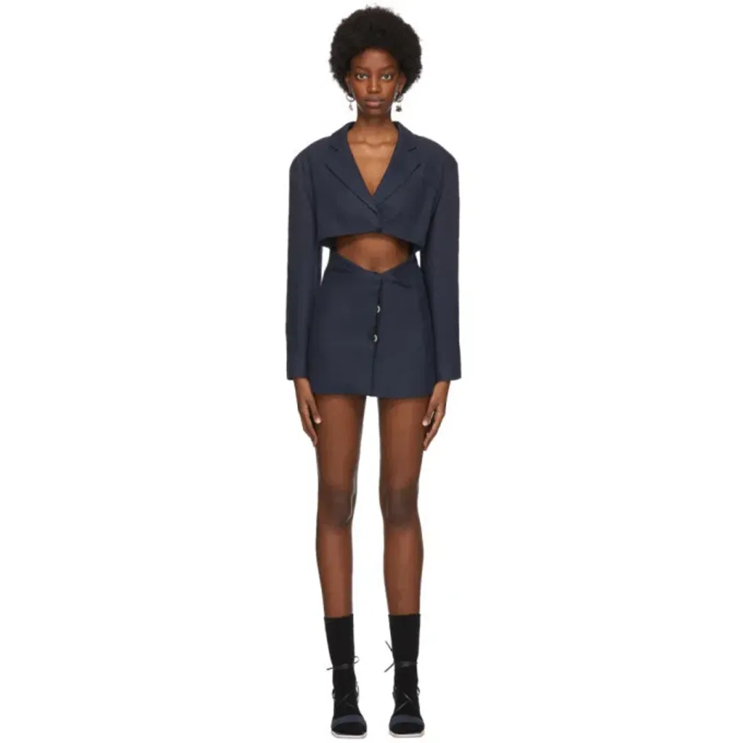 Jacquemus La Veste Arles Mini Dress Navy Size 36 for rent on The Volte - main image