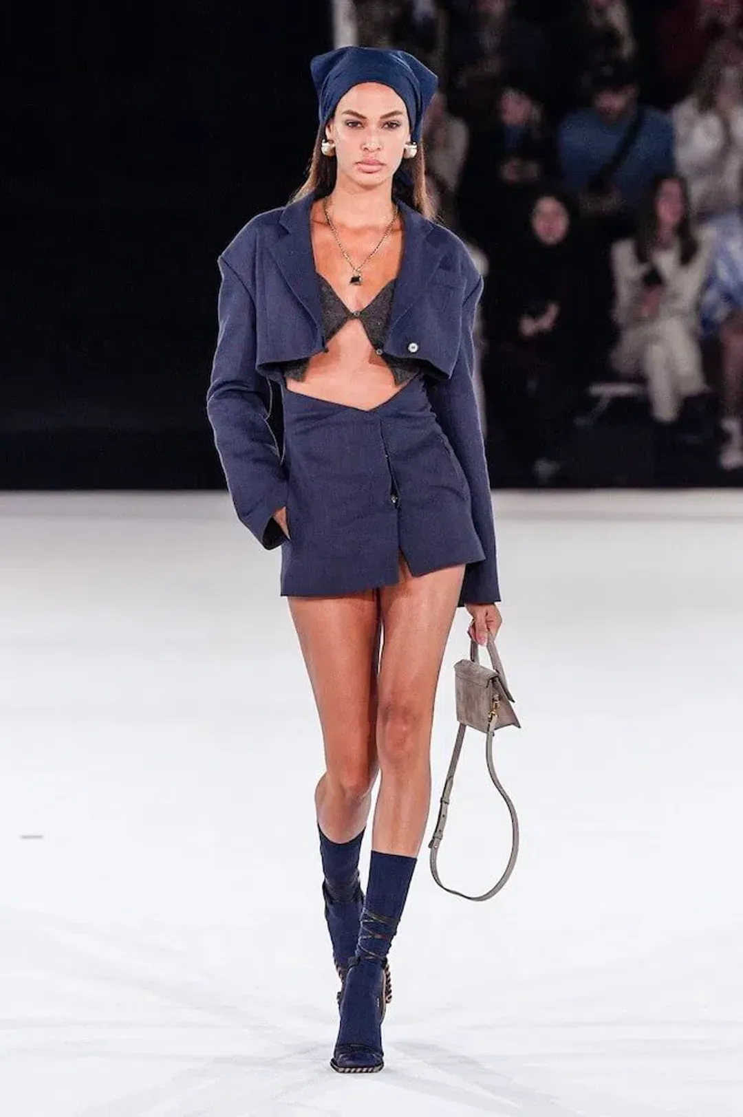 Jacquemus La Veste Arles Mini Dress Navy Size 36 for rent on The Volte - main image