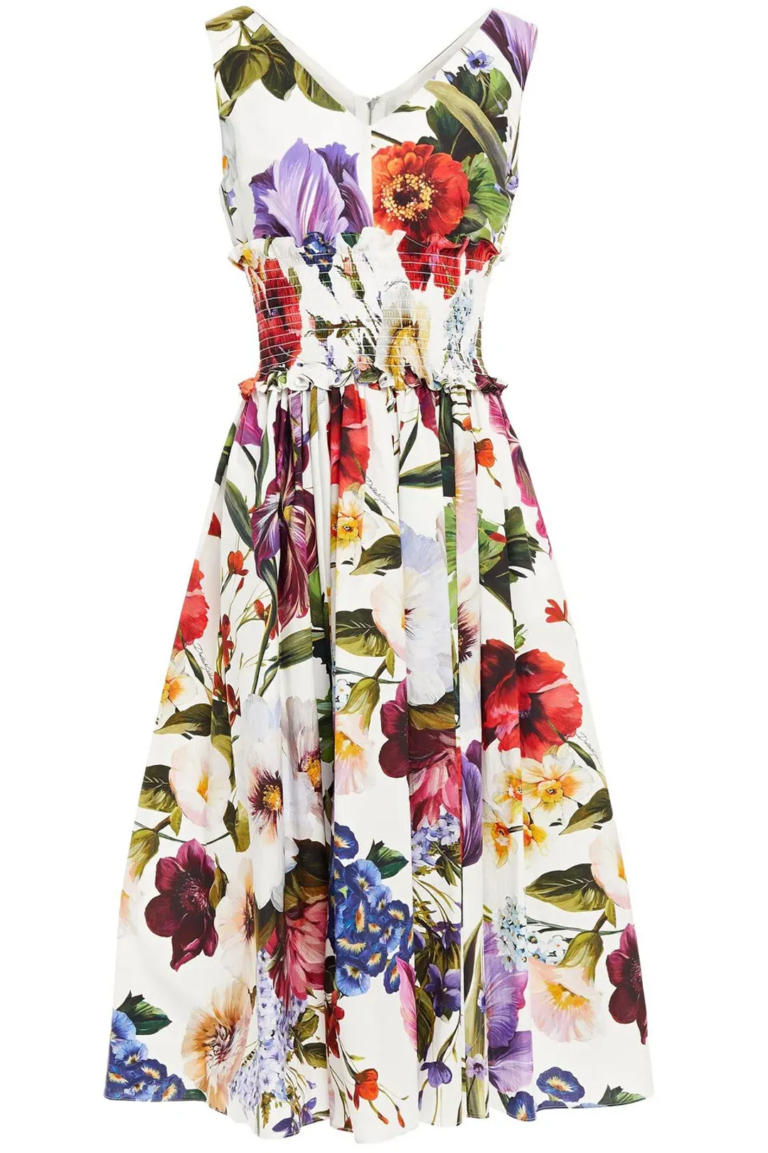 Dolce & Gabbana Shirred Cotton Poplin Midi Dress Print Size 10 for rent on The Volte - main image