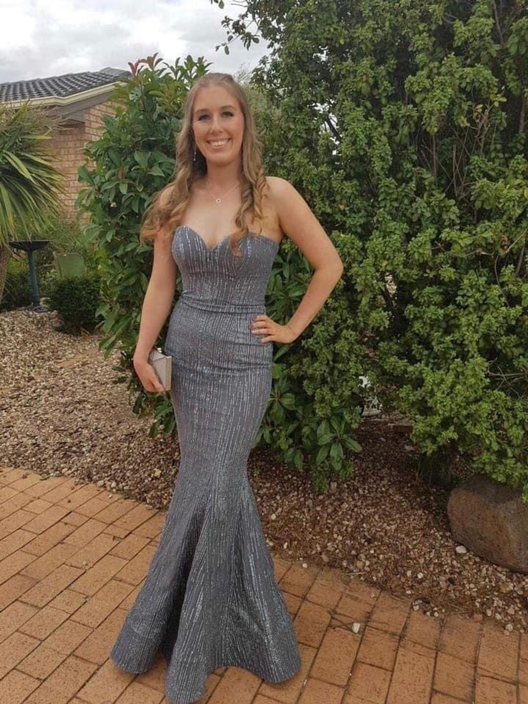 BARIANO FLOWERBOMB SWEETHEART GLITTER GOWN - SILVER GREY for rent on The Volte - main image