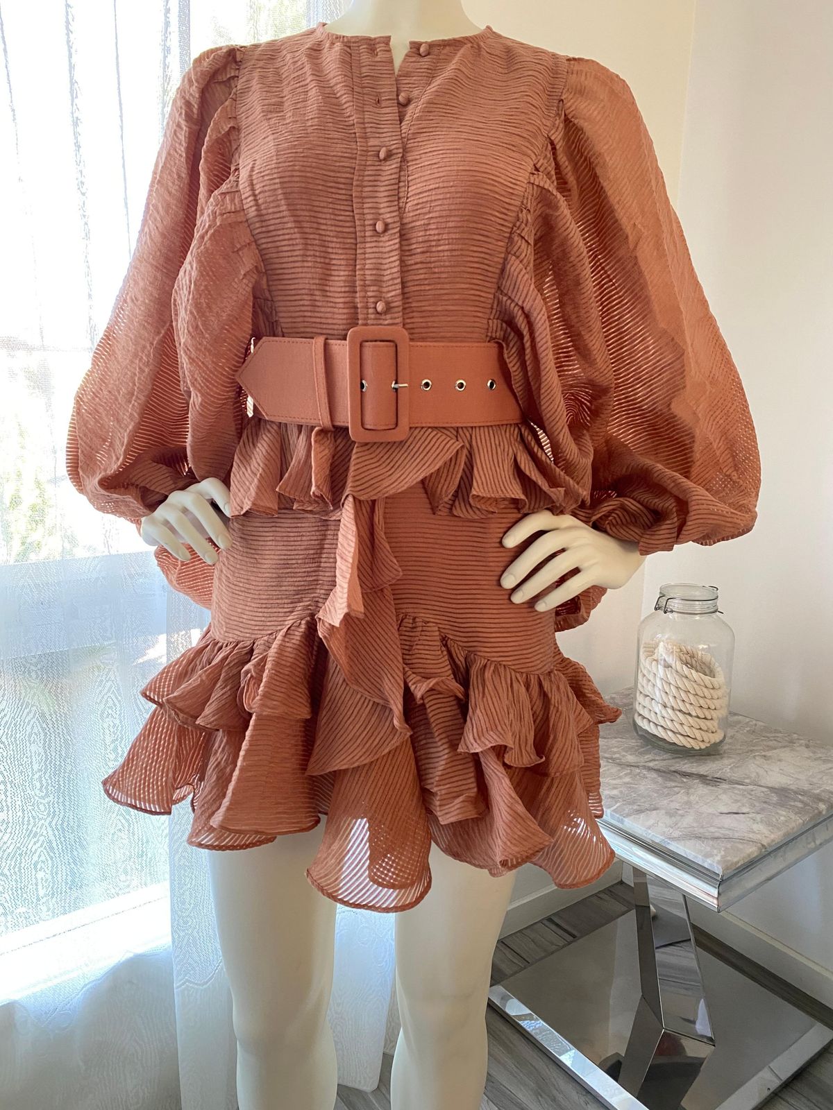 Charlotte Draped Mini Dress- Desert Rose - Image 3