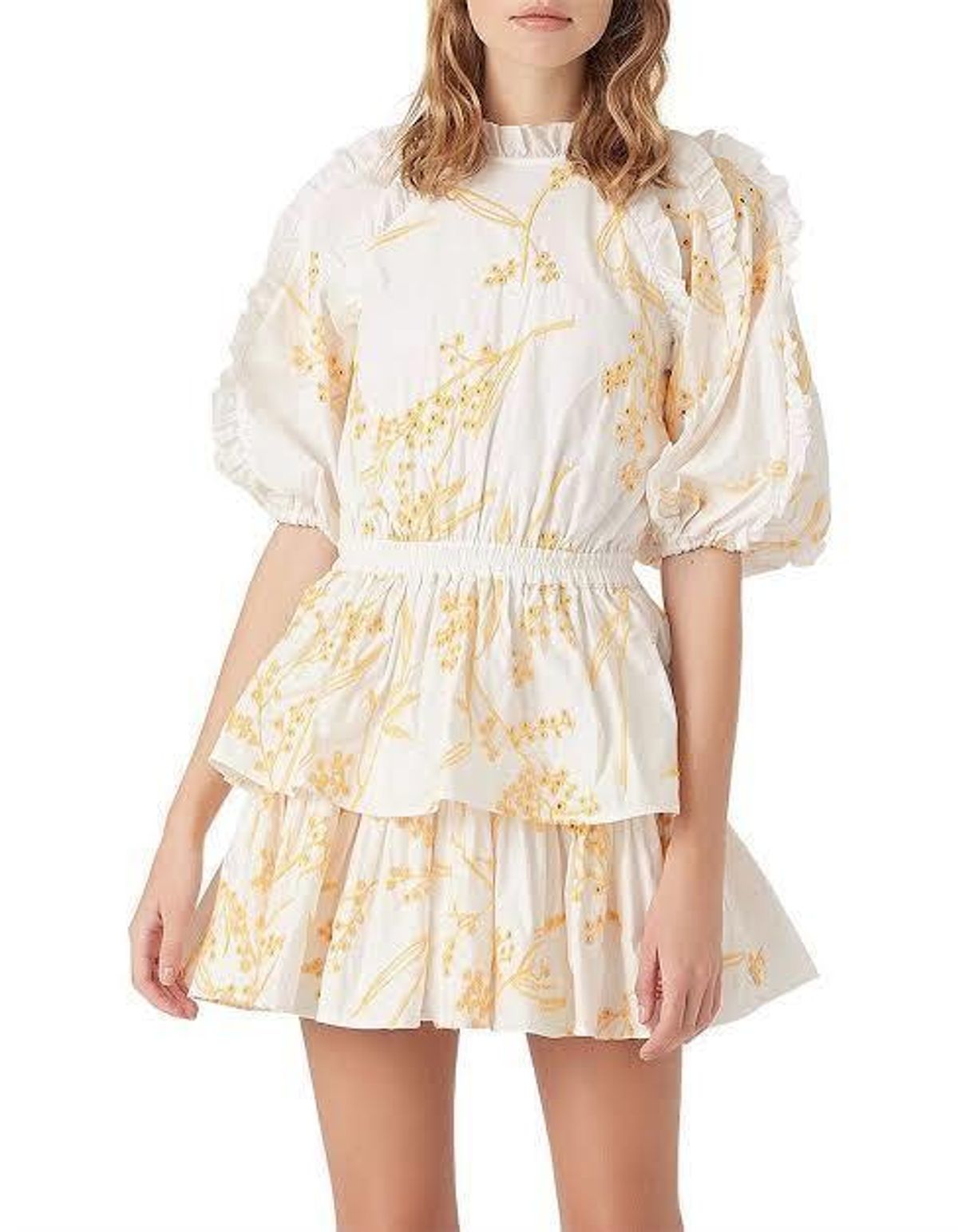 Aje Mimosa Broderie Frill Mini Dress Wattle Size 4 - Image 2