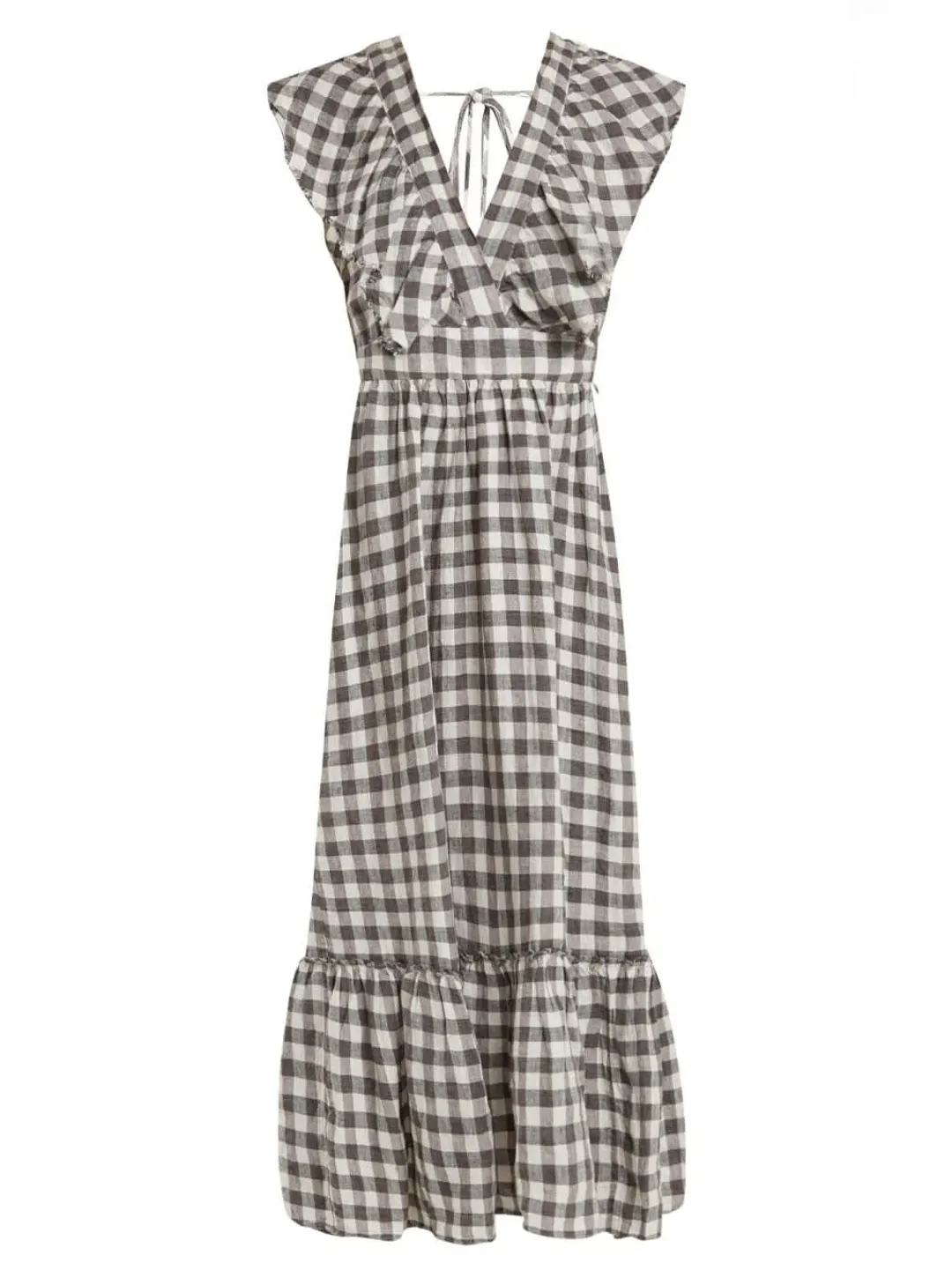 Lee Mathews Edith Gingham V Neck Dress Grey Size 12 for rent on The Volte - main image