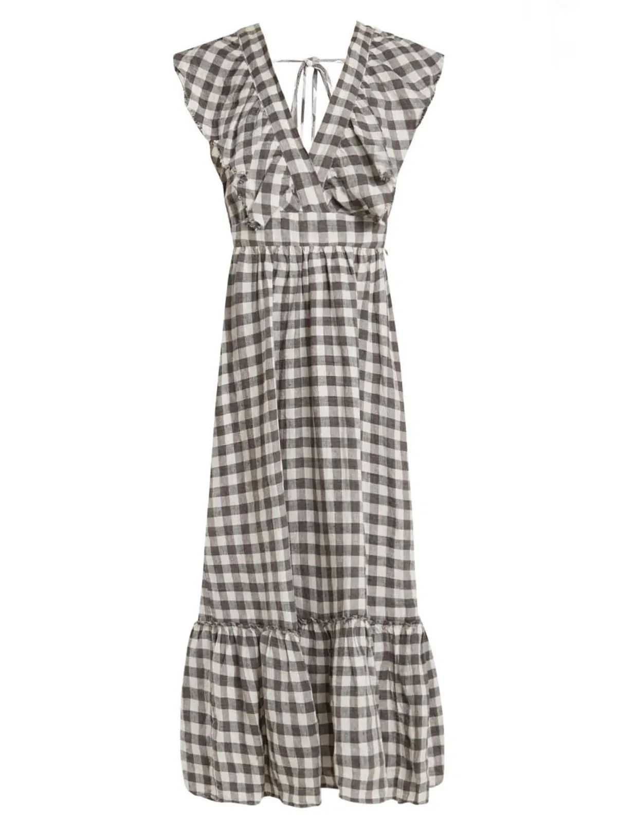 Lee Mathews Edith Gingham V Neck Dress Grey Size 12 - Image 3