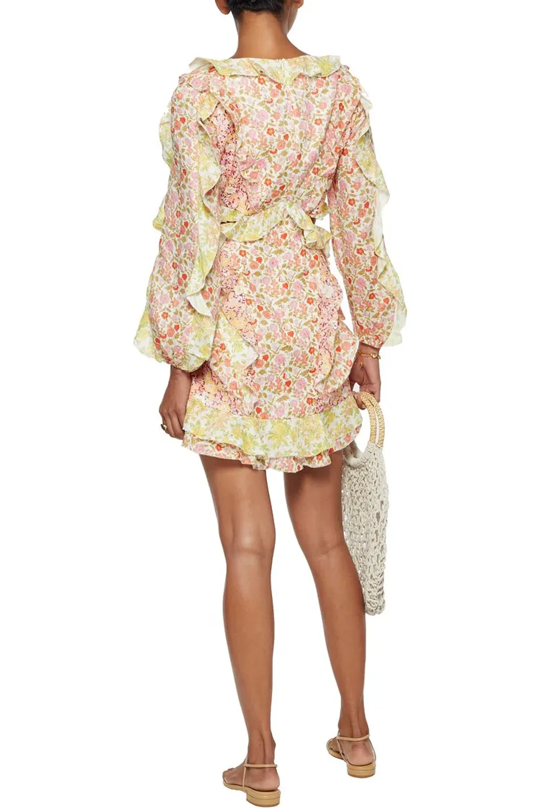 Zimmermann Goldie Spliced Cutout Ruffled Linen Mini Dress Floral Size 2 / Au 12 for rent on The Volte - main image
