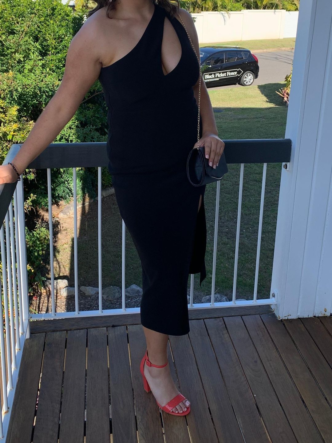 Bec & Bridge Emerald Avenue Asym Midi Dress black size 12 for rent on The Volte - main image