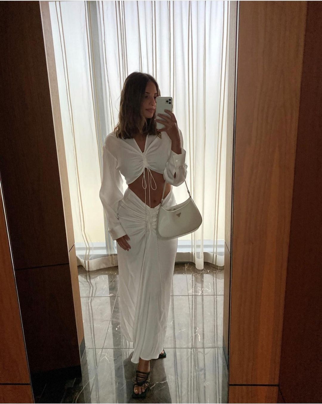 Christopher Esber Ruched Disconnect Shirt Dress White Size 6 for rent on The Volte - main image