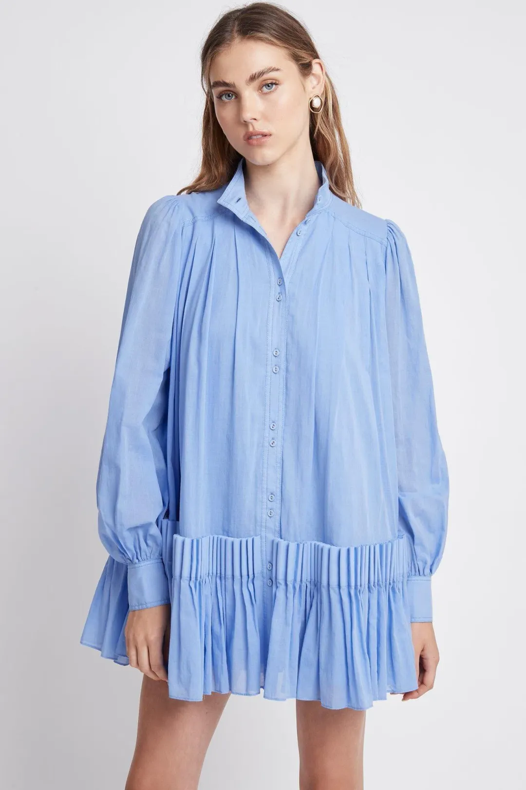 Aje Pavillon Pleat Mini Dress Cornflower Blue Size 8 for rent on The Volte - main image