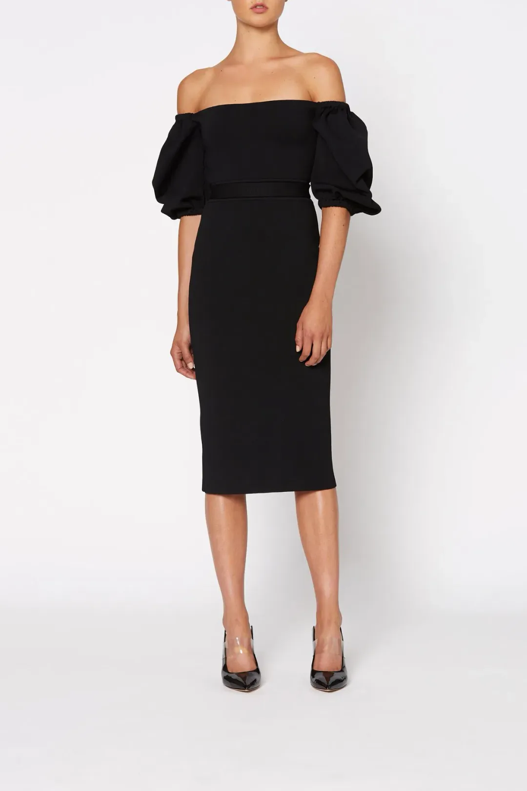 Scanlan Theodore Crepe Knit Coupe SLV Dress Black Size 8  for rent on The Volte - main image