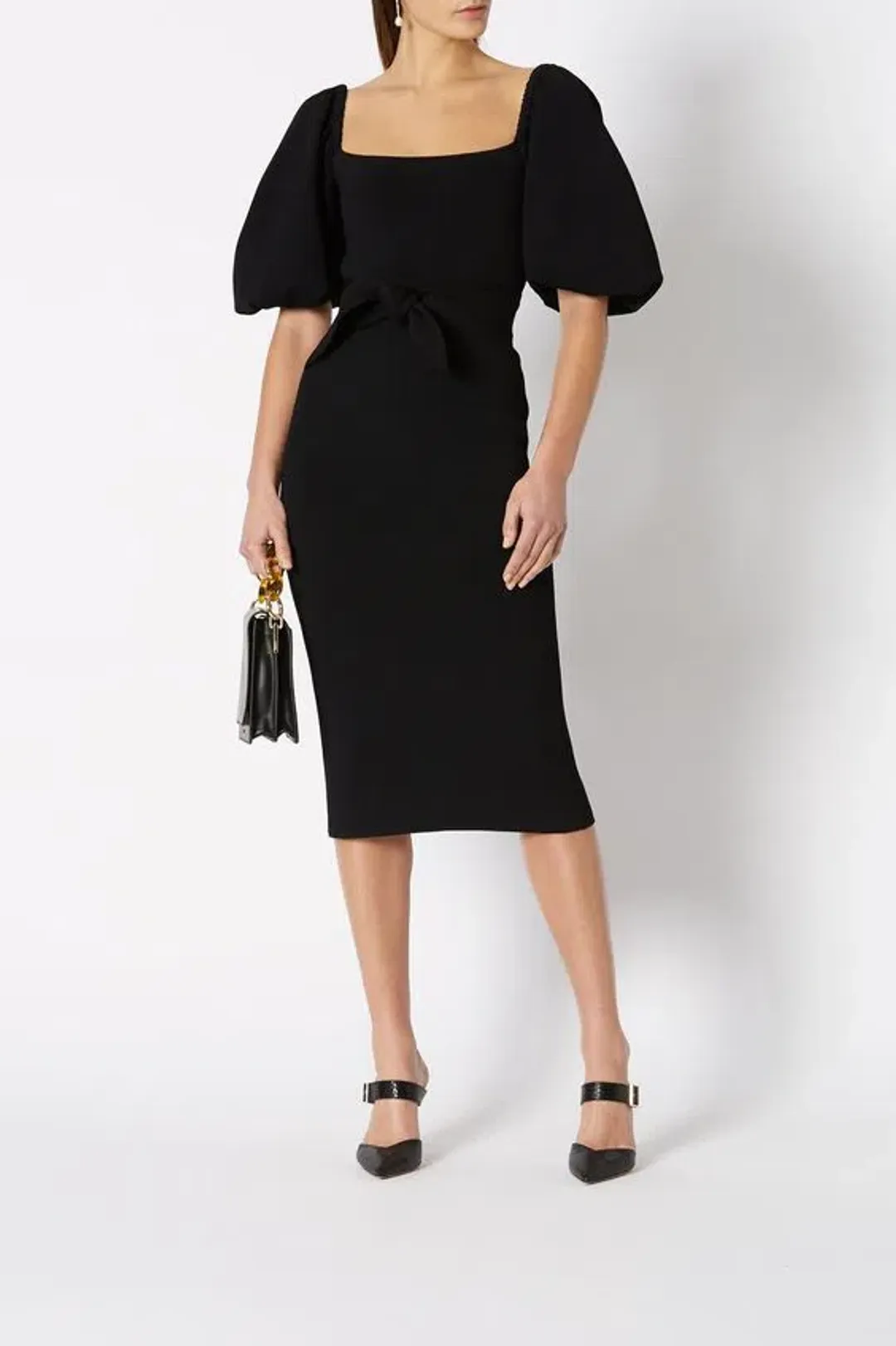 Scanlan Theodore Crepe Knit Coupe SLV Dress Black Size 8  for rent on The Volte - main image