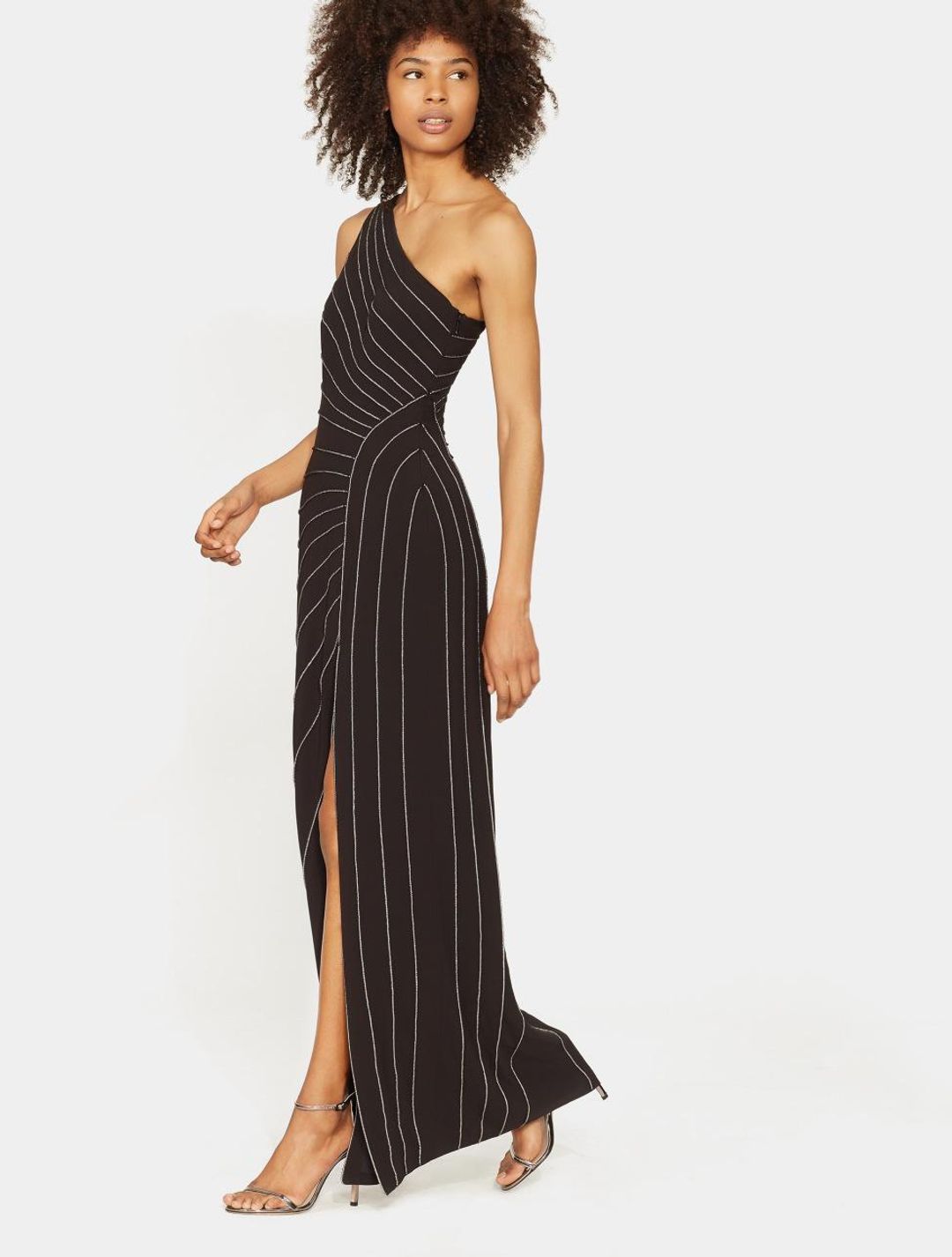 Halston Heritage One-Shoulder Metallic-Trimmed Crepe Gown Size 10 for rent on The Volte - main image