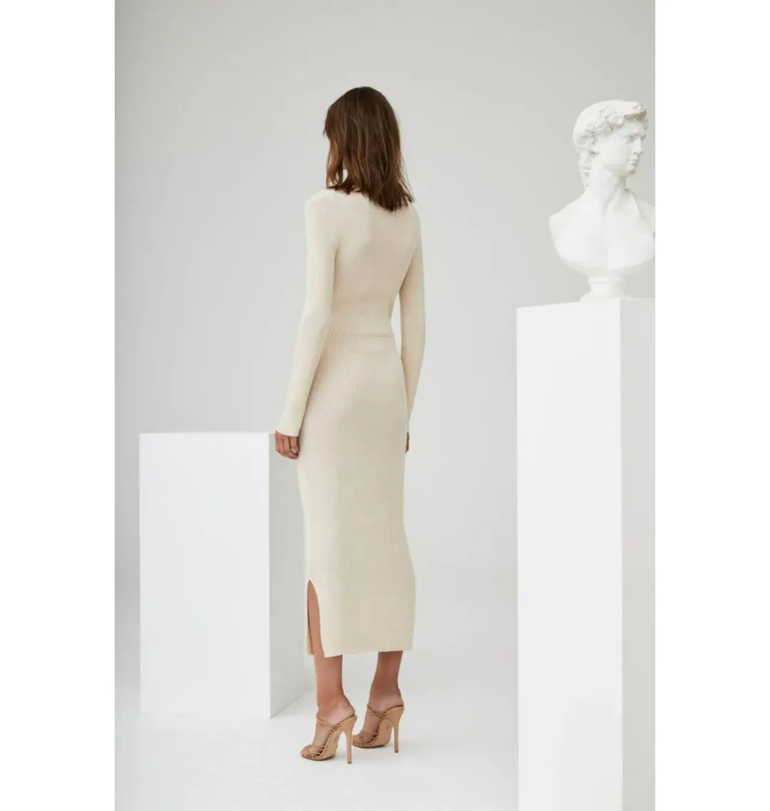 Sir the Label Celena Draped Knit Midi Dress Cream Size 0 / AU 6 for rent on The Volte - main image