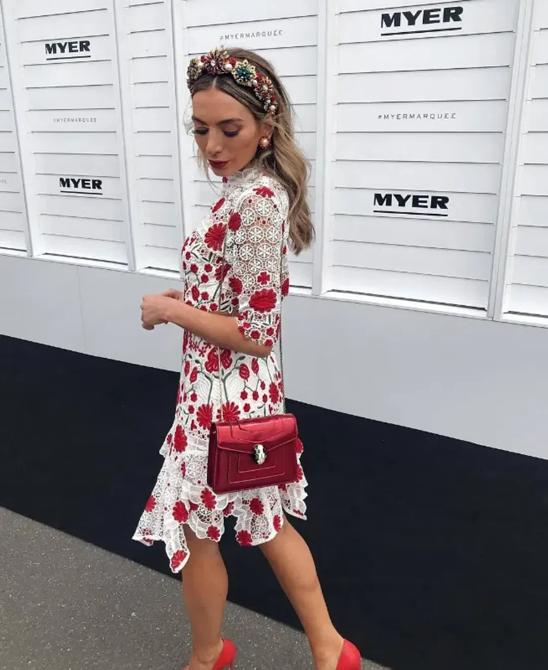 Thurley English Rose Dress Red Floral Size AU 6 for rent on The Volte - main image