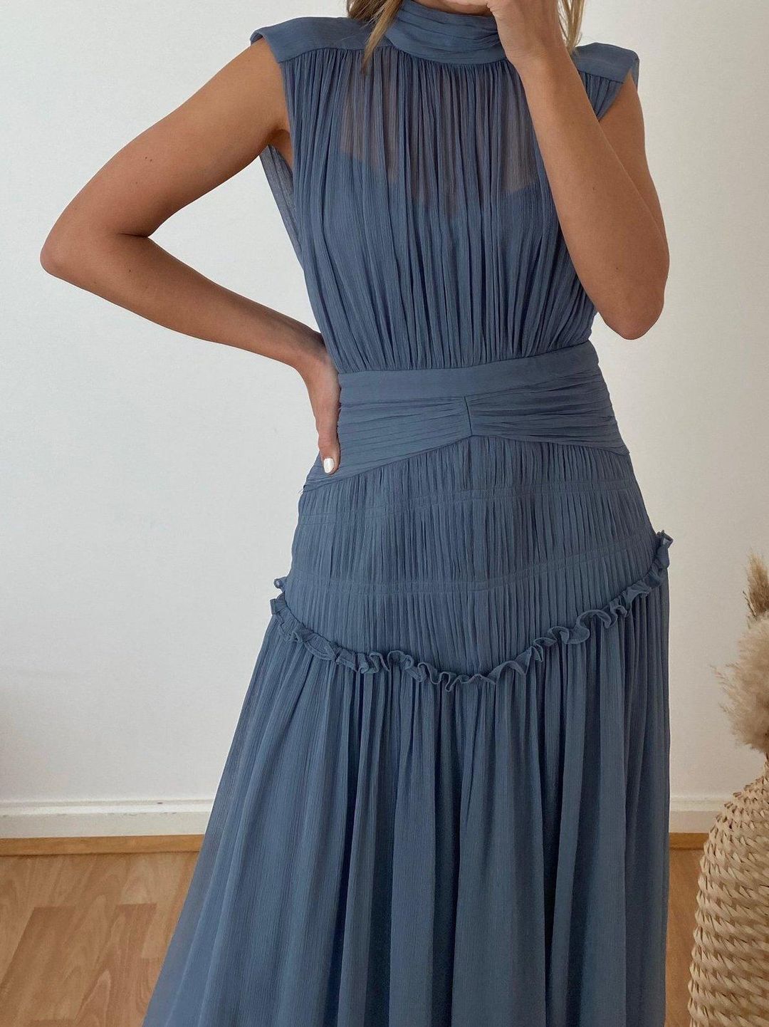 Shona Joy Kayla High Neck Midi Dress Blue Size 8 for rent on The Volte - main image