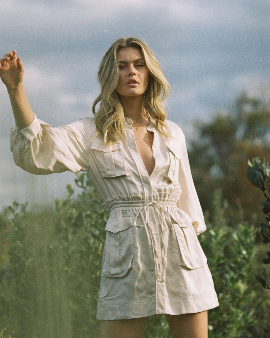 Shona Joy Ellington Balloon Sleeve Mini Dress Ecru Size 8 for rent on The Volte - main image