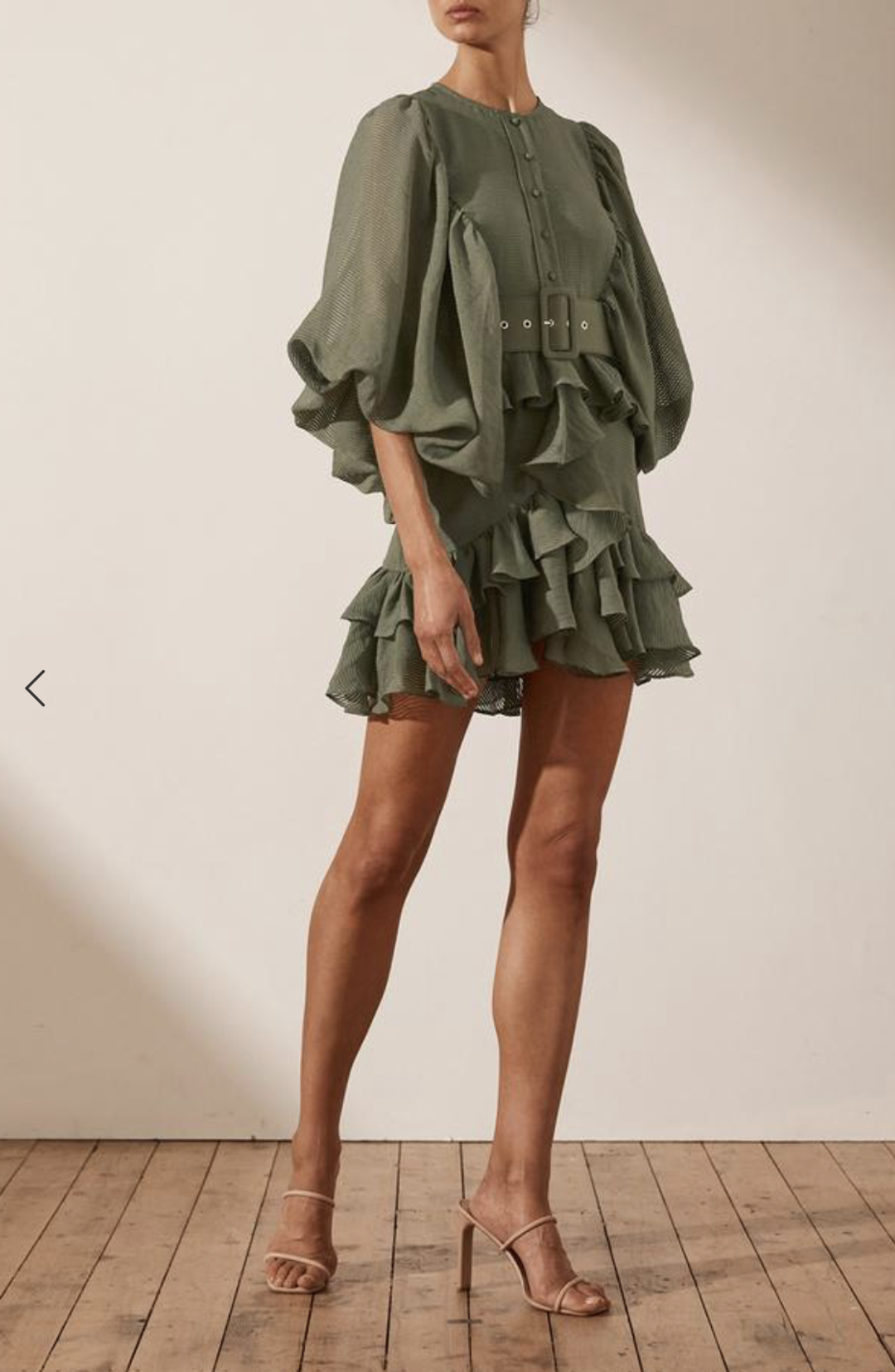 Shona Joy Charlotte Plunged Draped Mini Dress Khaki Size 8 for rent on The Volte - main image