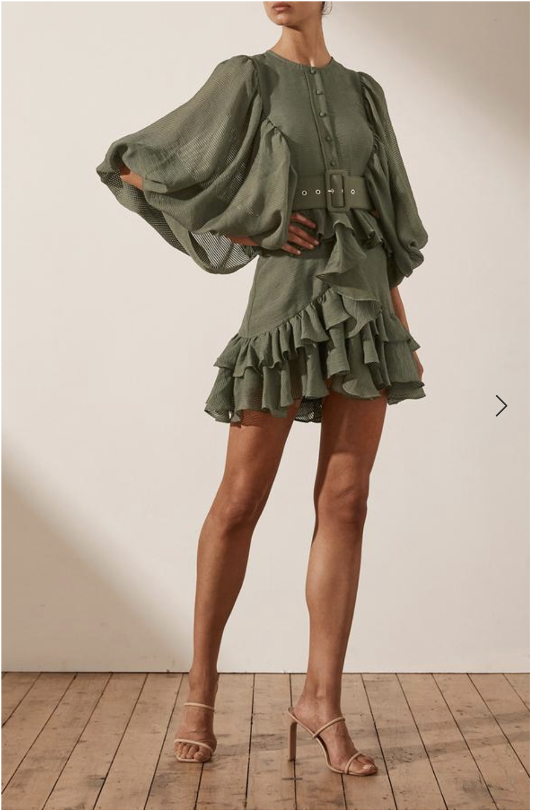 Shona Joy Charlotte Plunged Draped Mini Dress Khaki Size 8 for rent on The Volte - main image