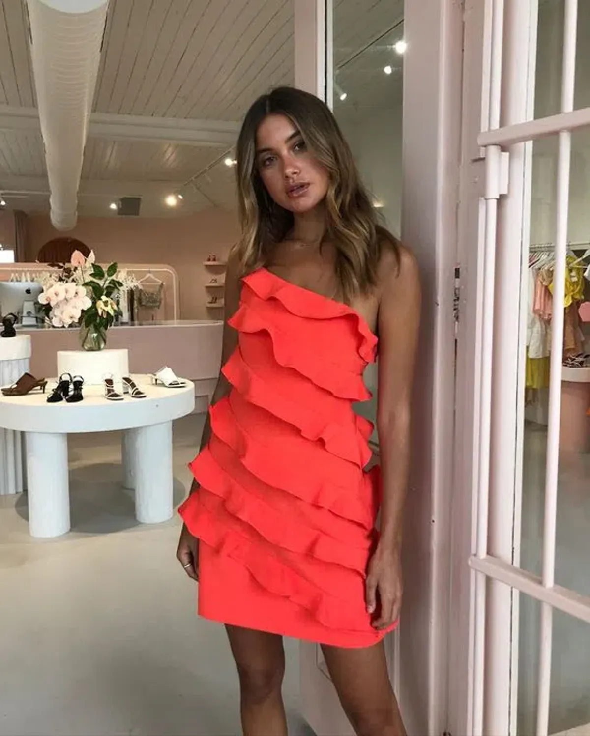 New Romantics Fleur One Shoulder Dress in Cherry Size 6 - Image 1