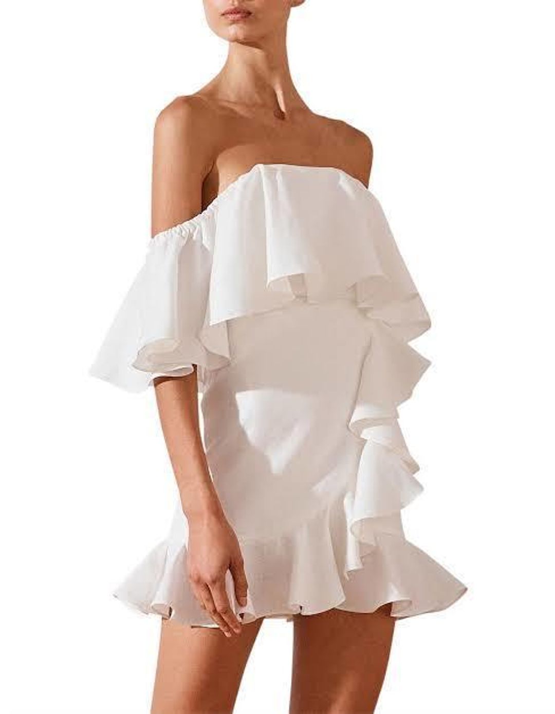 Shona Joy OTS Ruffle mini dress for rent on The Volte - main image