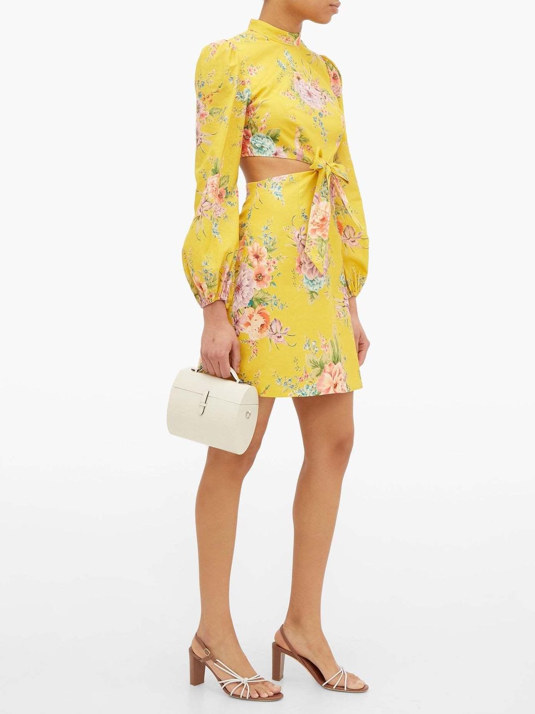 Zimmermann  Zinnia Bow Cut Out Short Dress Yellow Size 6 for rent on The Volte - main image