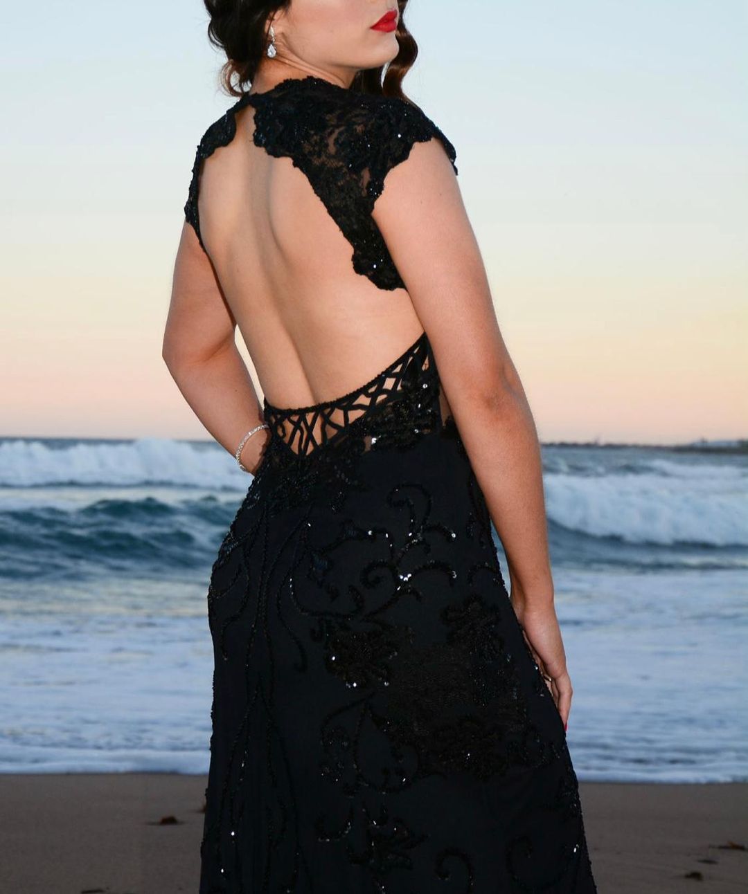 Mac Duggal Sheer Illusion Bateau Neckline Grown Black Size 4 for rent on The Volte - main image