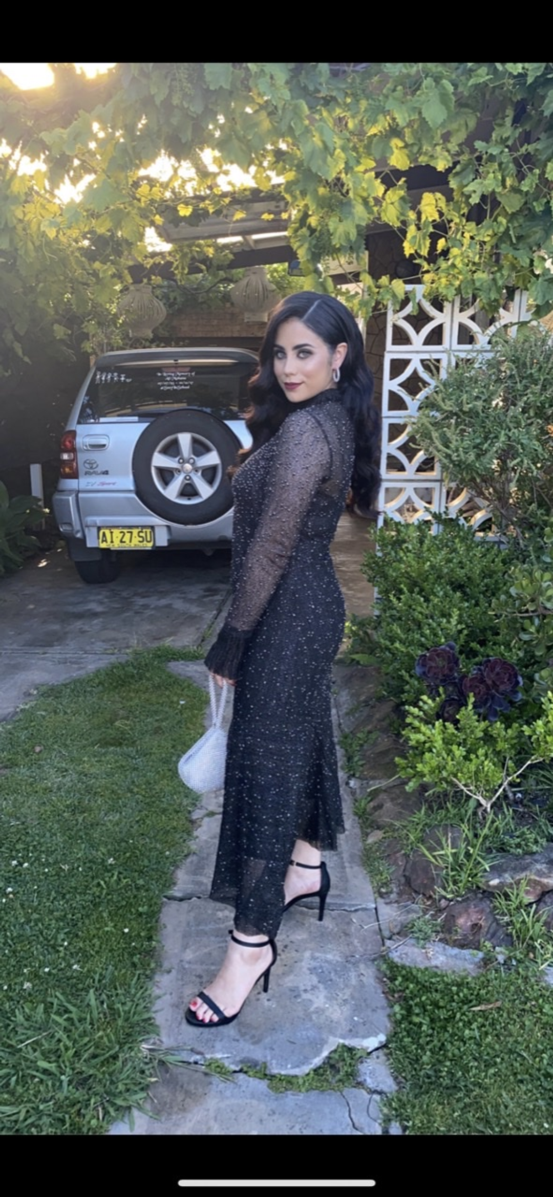 Aje Rebellion Embellished Frill Midi Dress Onyx Size 8 for rent on The Volte - main image