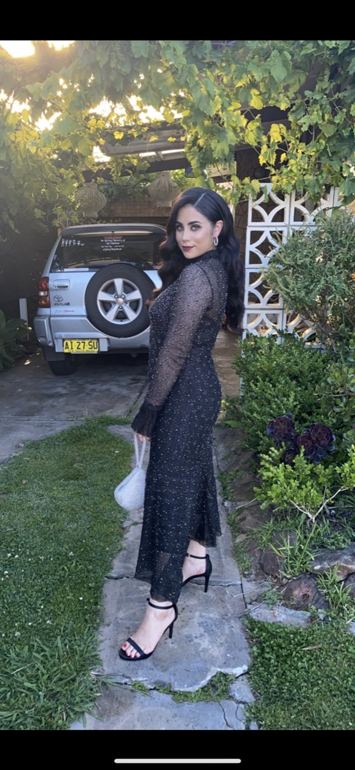 Aje Rebellion Embellished Frill Midi Dress Onyx Size 8 - Image 4