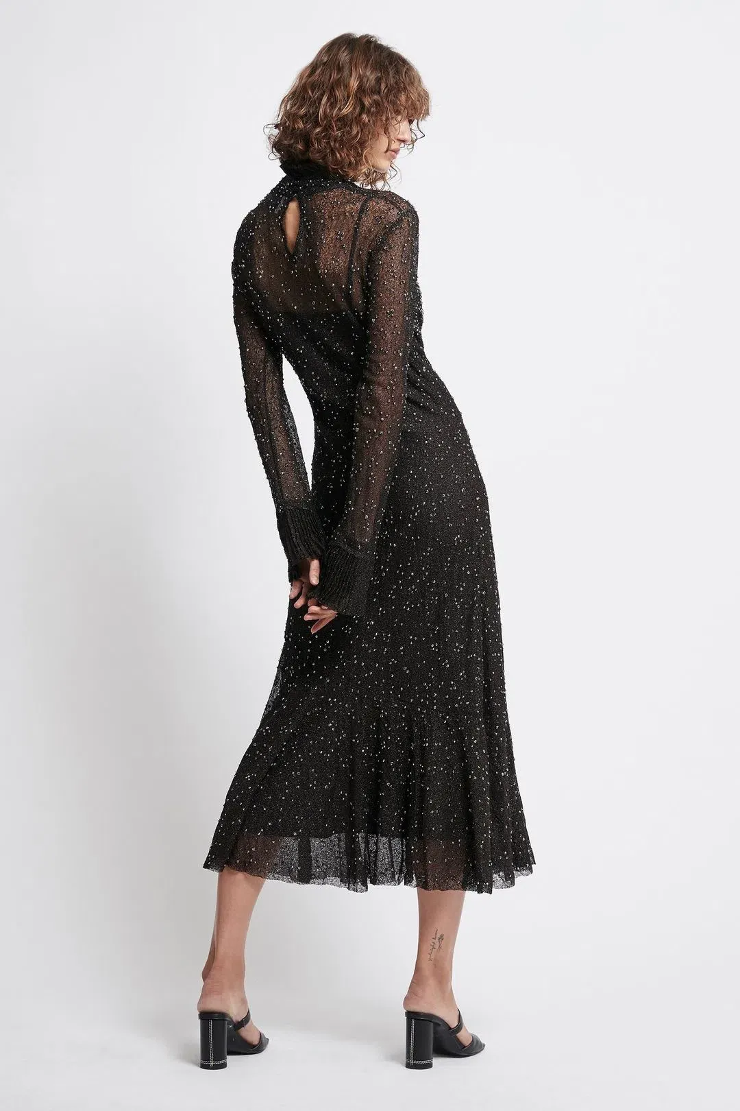 Aje Rebellion Embellished Frill Midi Dress Onyx Size 8 for rent on The Volte - main image