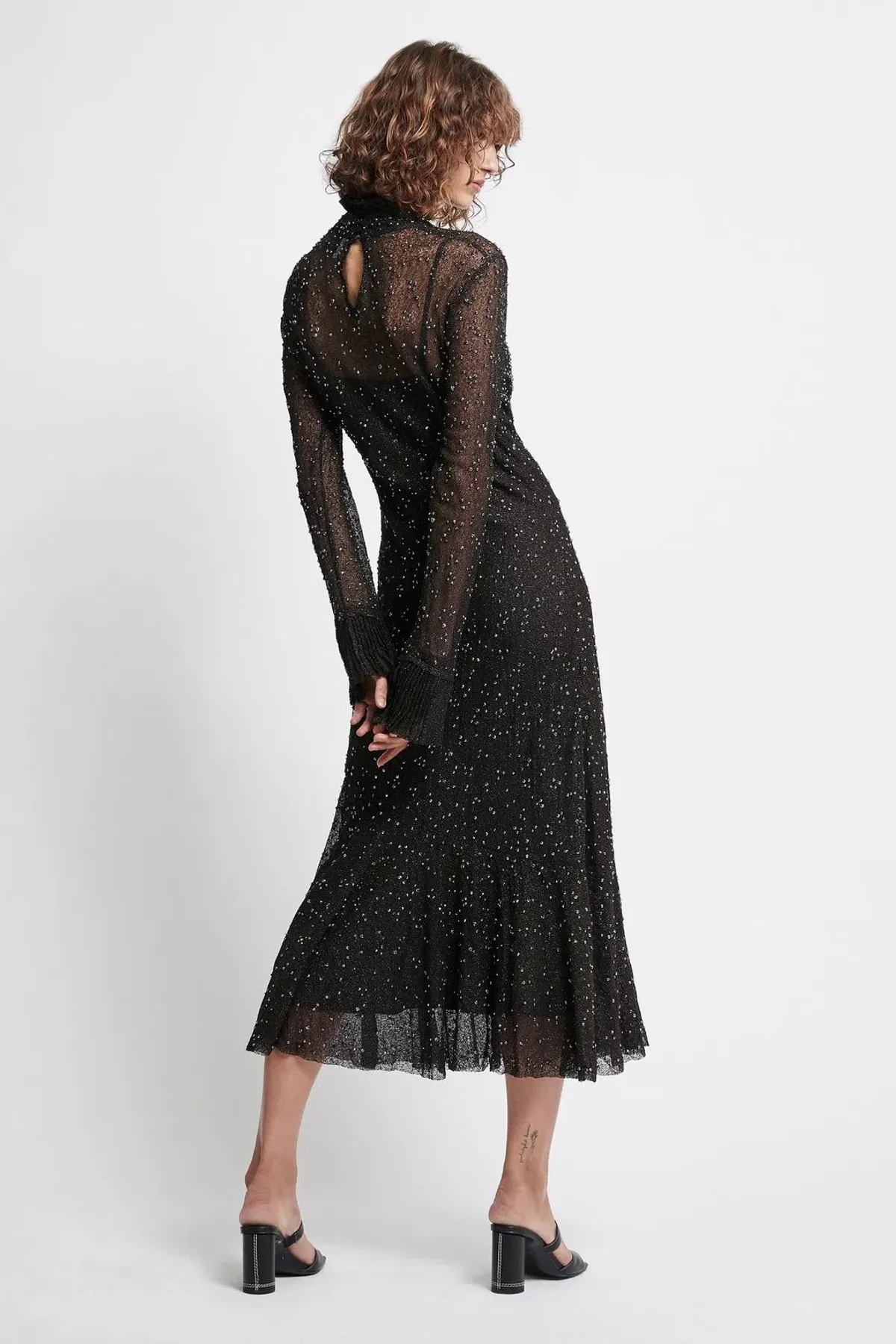 Aje Rebellion Embellished Frill Midi Dress Onyx Size 8 - Image 3