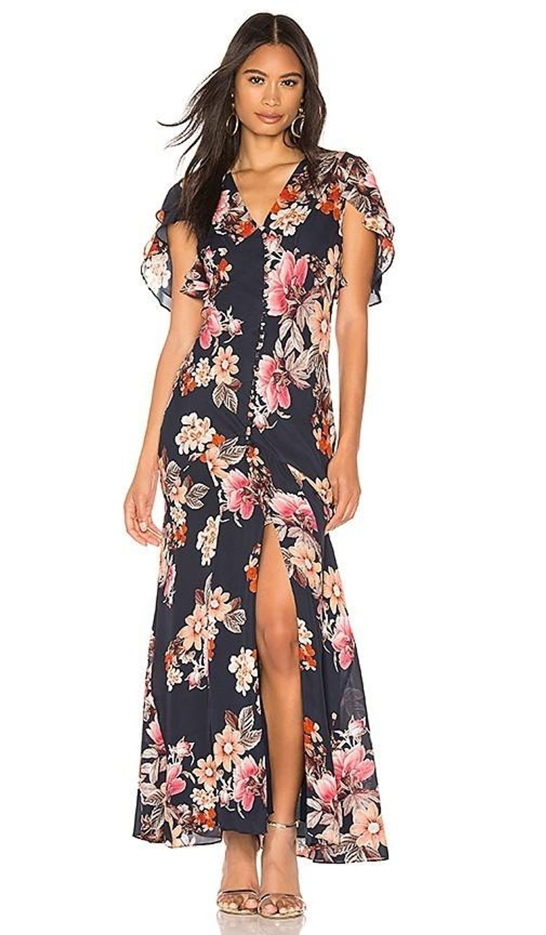 Navy Floral Layered Pintuck Dress  for rent on The Volte - main image
