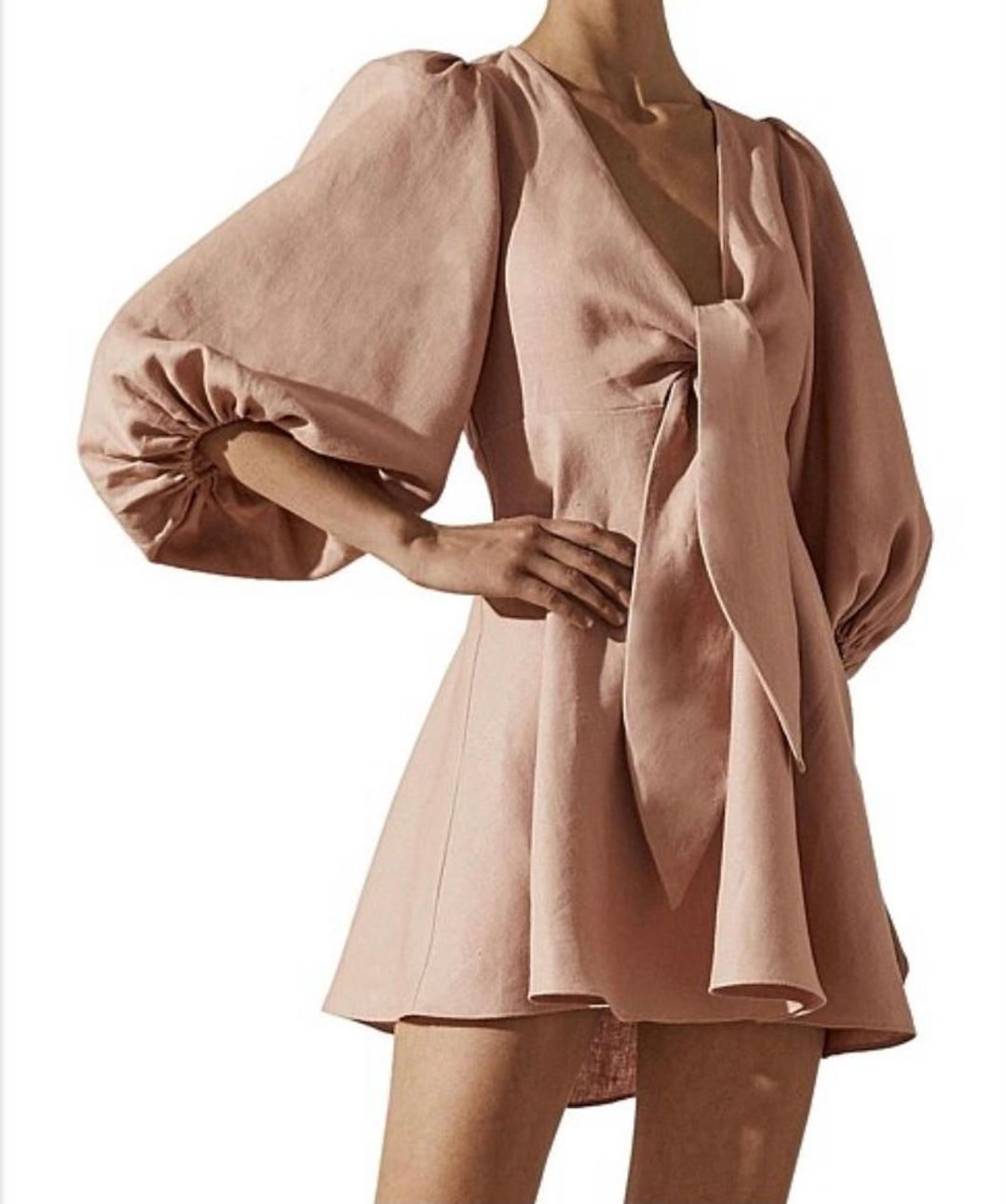 Shona Joy Ace Puff Sleeve Mini Dress Blush Size 6  for rent on The Volte - main image