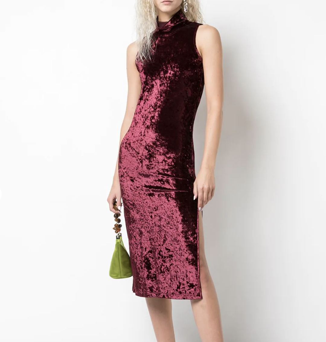 "Caroline Constas" Velvet mock neck dress, burgundy, size 10, RRP $677 for rent on The Volte - main image