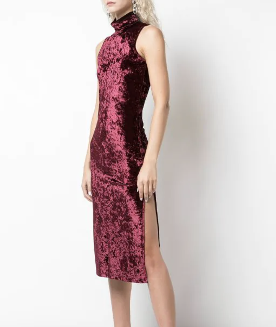 "Caroline Constas" Velvet mock neck dress, burgundy, size 10, RRP $677 for rent on The Volte - main image